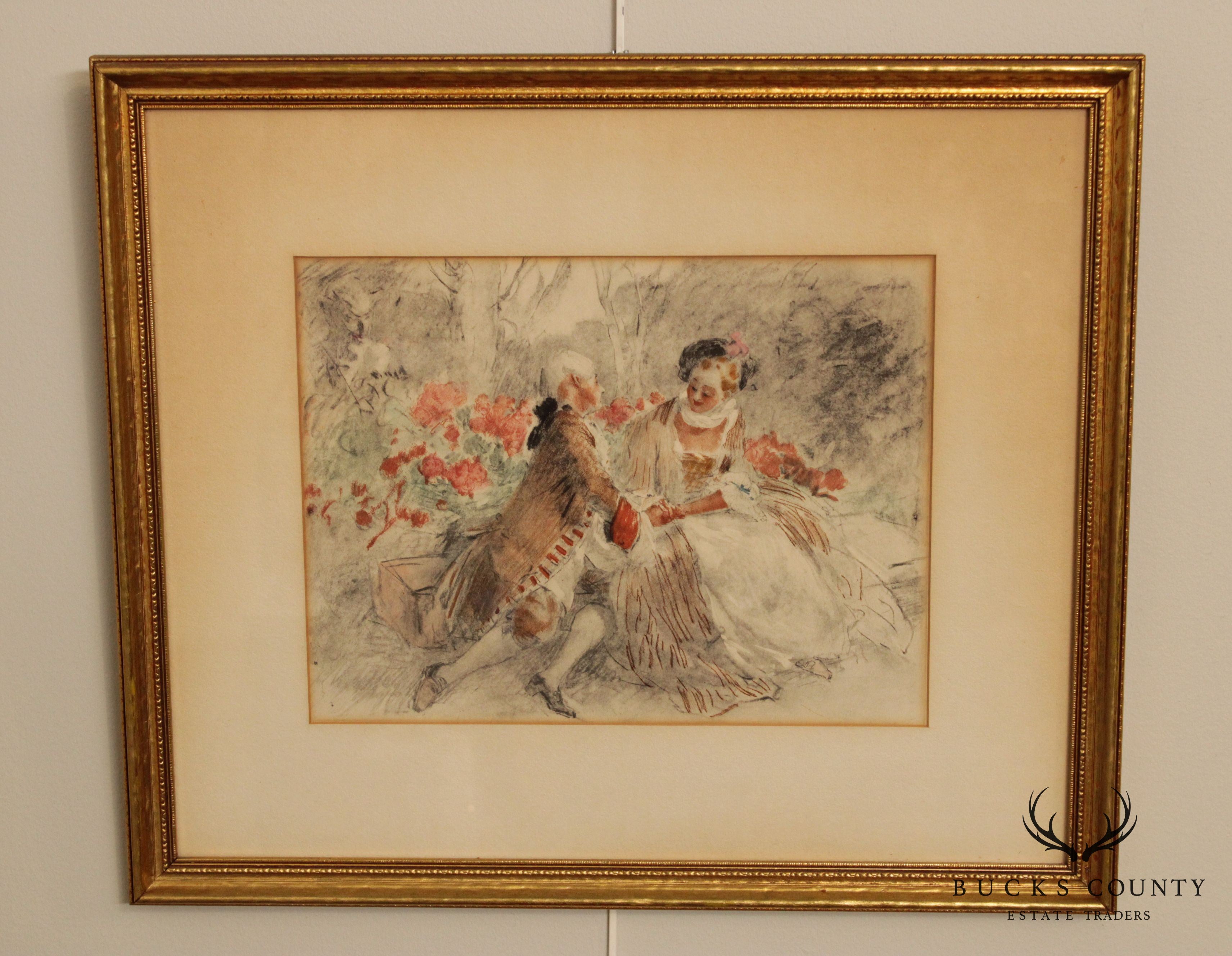 Antoine Calbet Vintage French Pair Framed Etchings