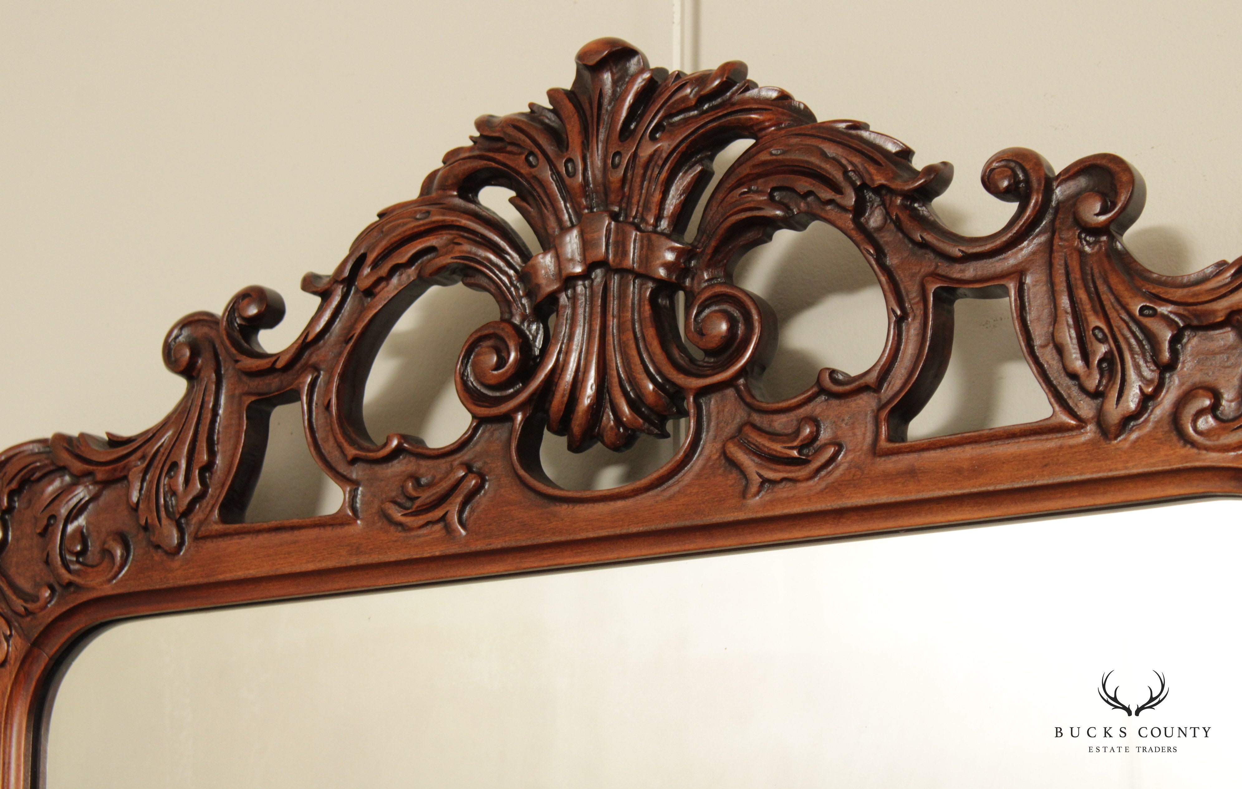 1940s Vintage French Style Carved Mahogany Wall Mirror (B)