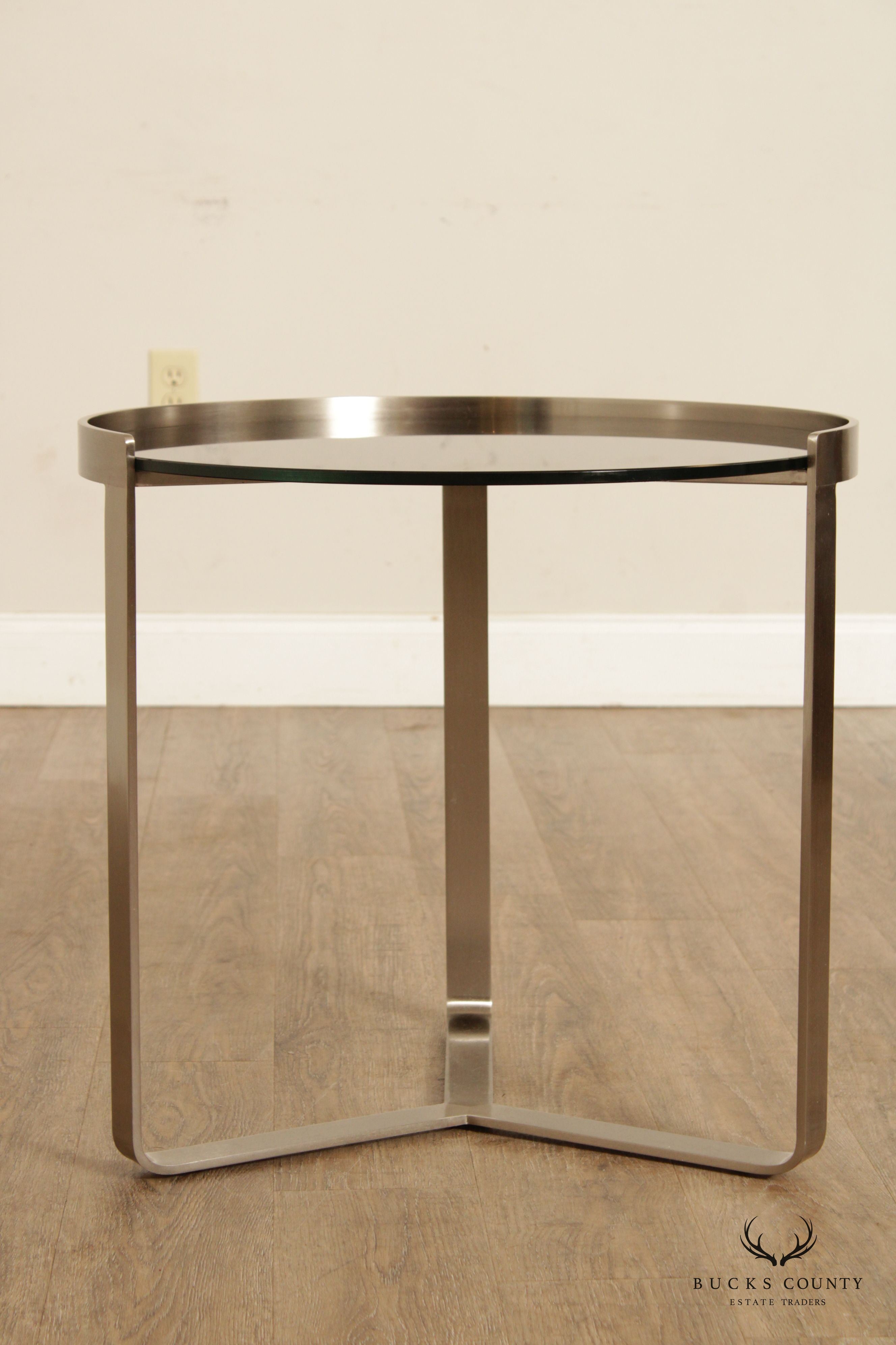 Modern Black Glass Metal Round Side Table