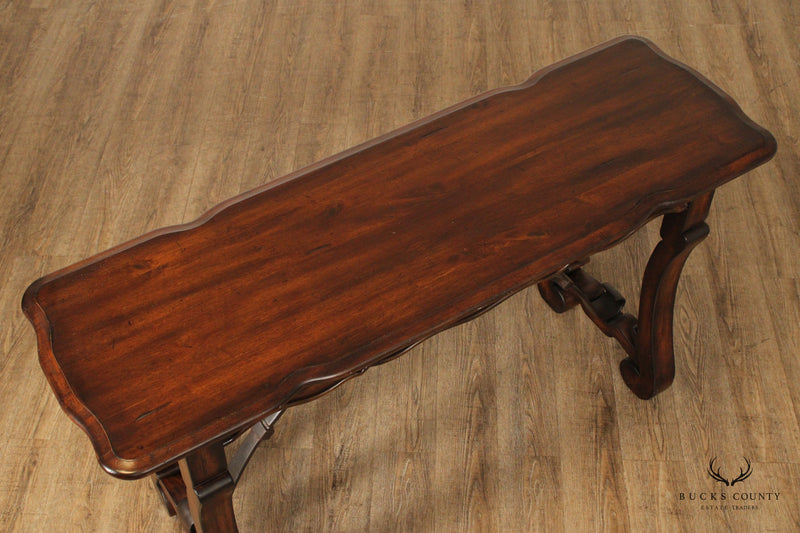 Spanish Revival Style Mahogany Stretcher Base Console Table