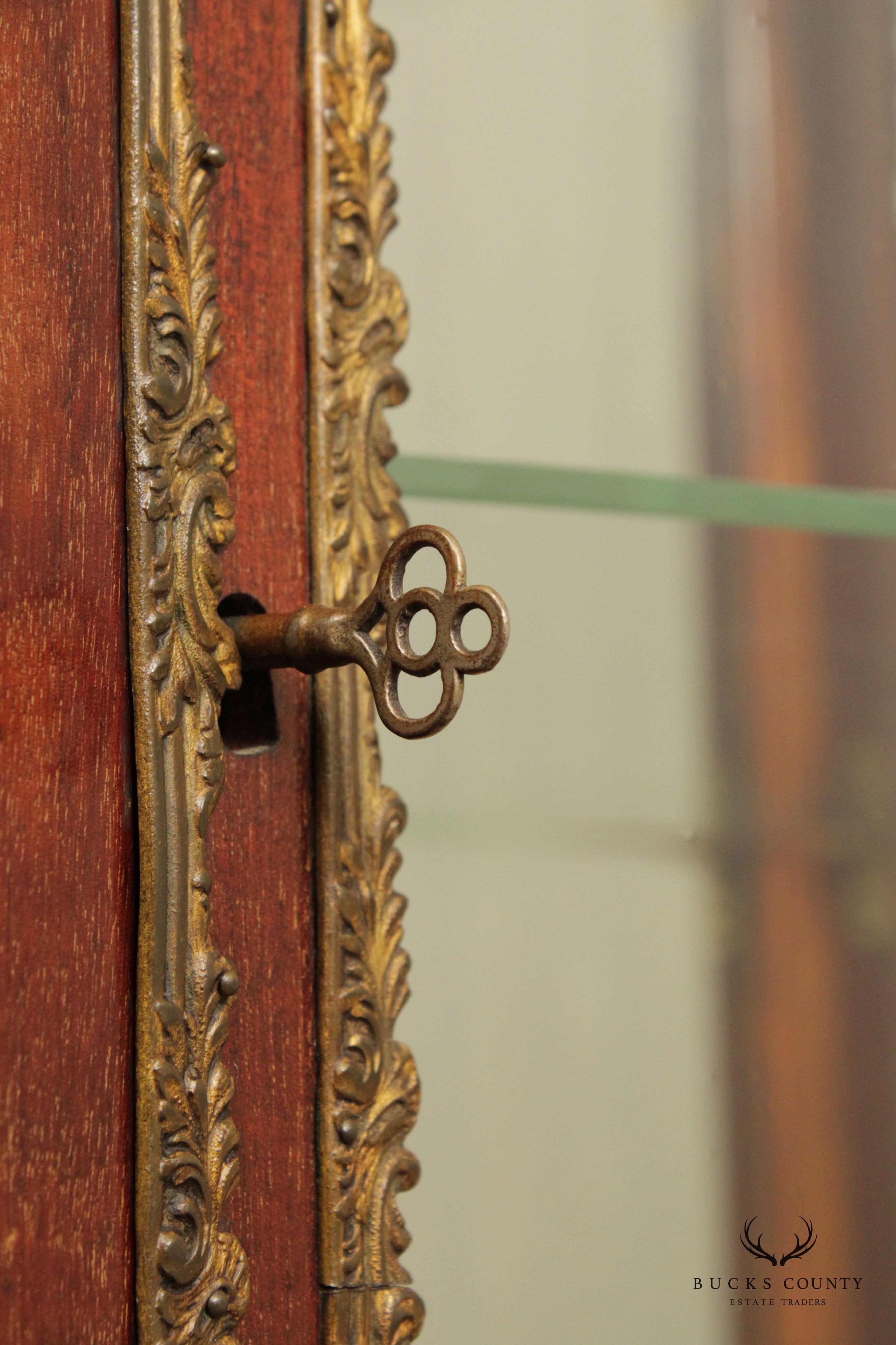 French Louis XV Style Inlaid Vitrine Display Cabinet