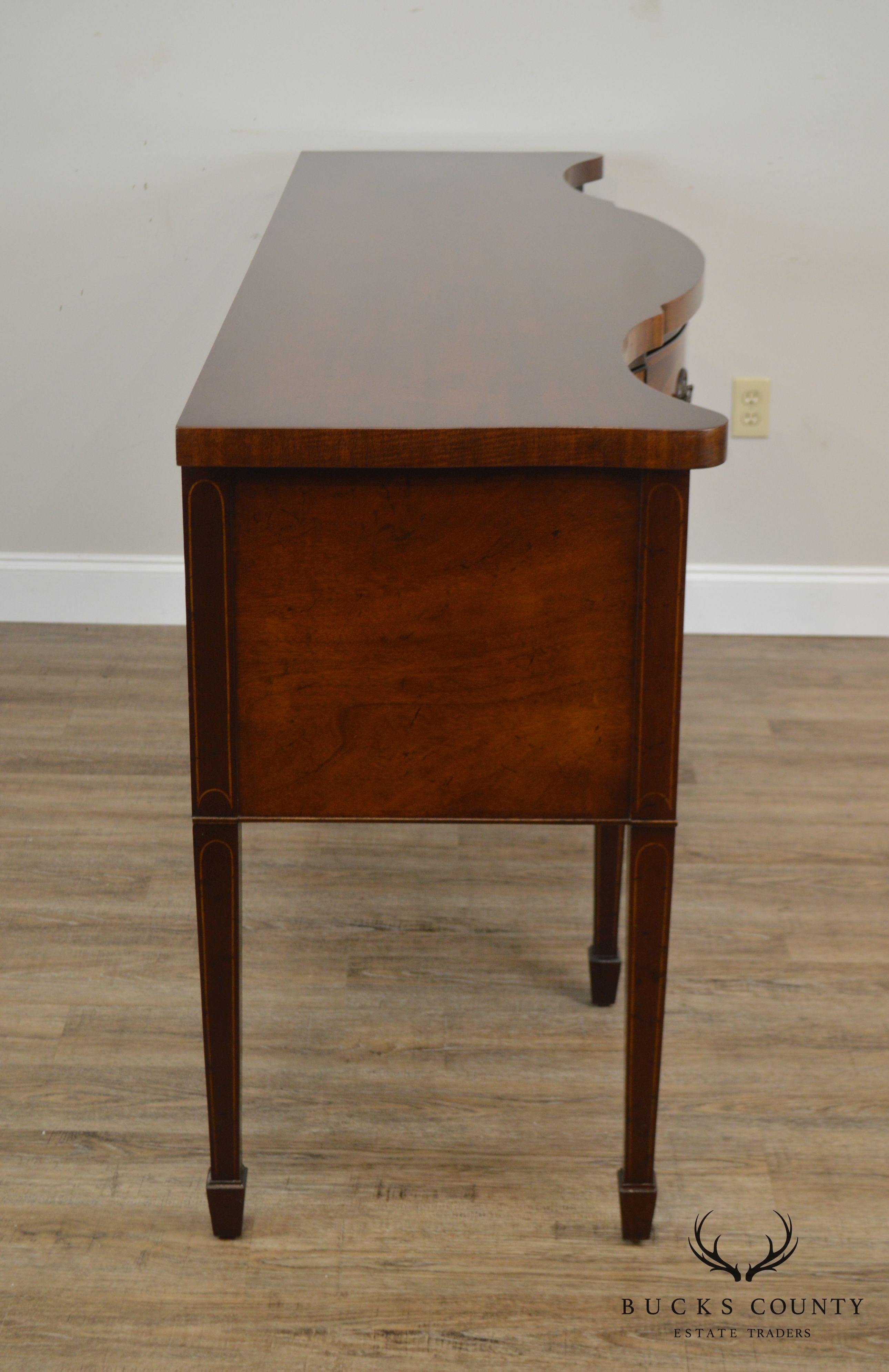 Nahon N.Y. George III Style Vintage Mahogany Serpentine Inlaid Sideboard