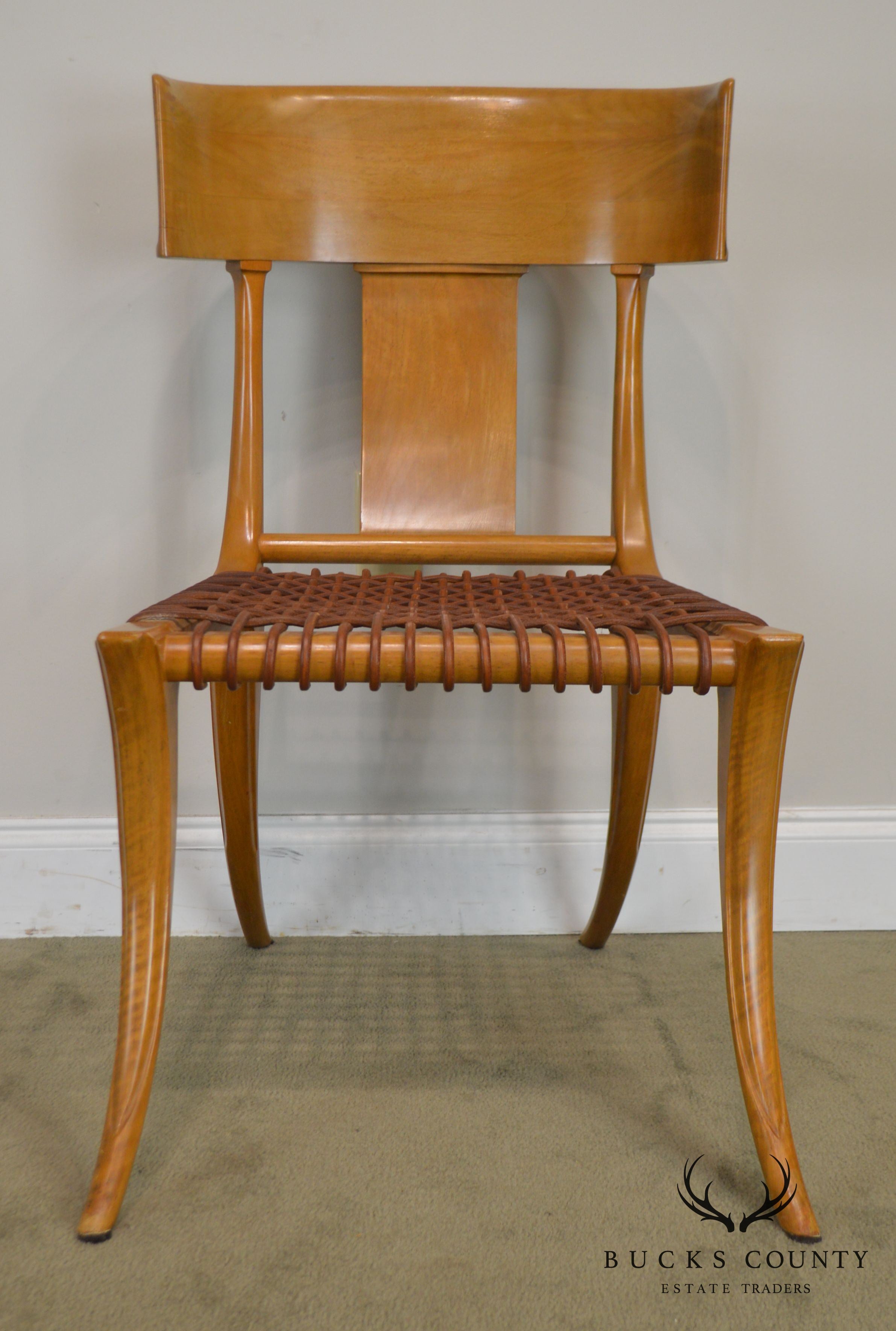 T. H. Robsjohn Gibbings Saridis of Athens Walnut & Leather Pair Klismos Chairs