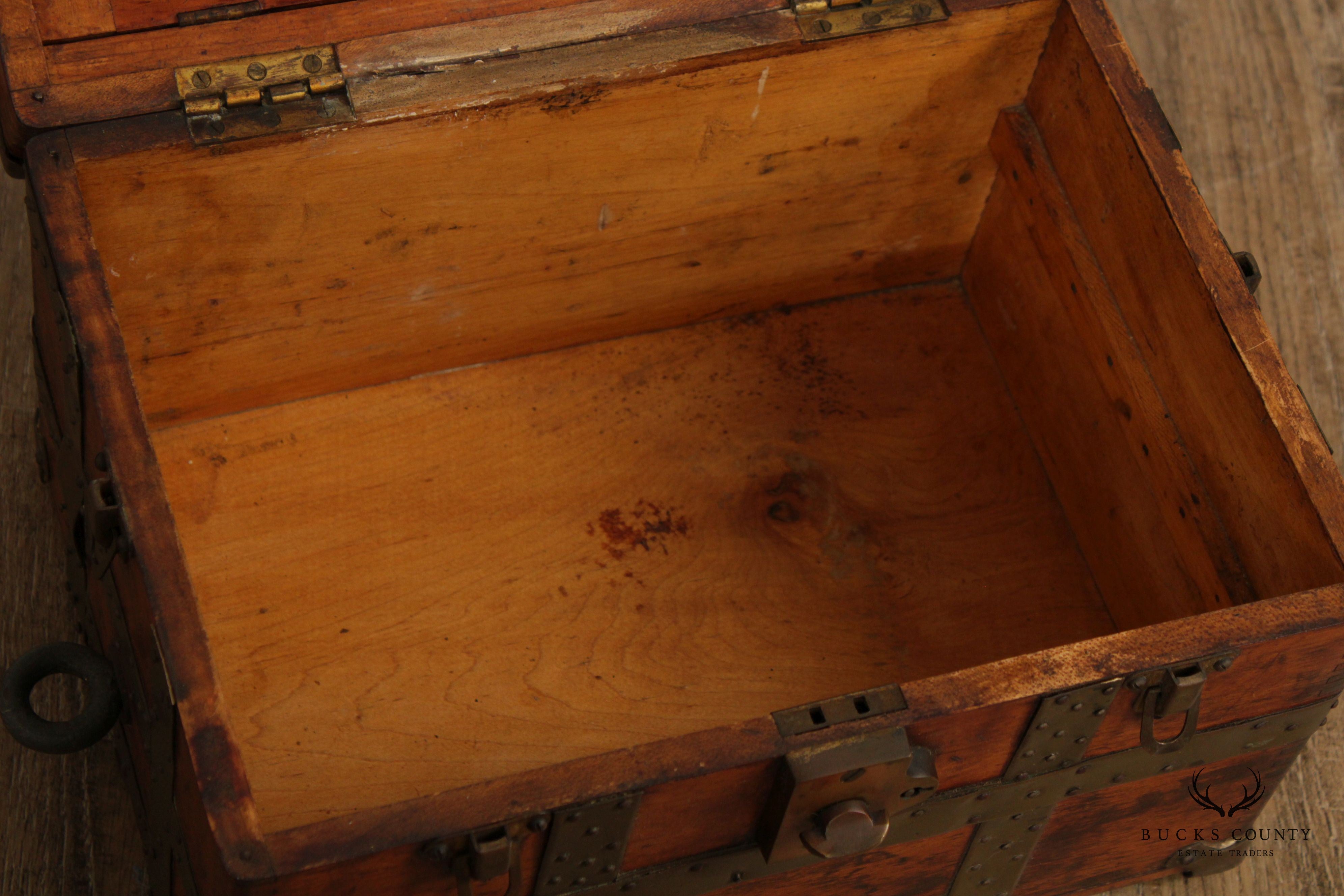 Antique Rustic Wood and Metal Small Storage Steamer Chest Trunk