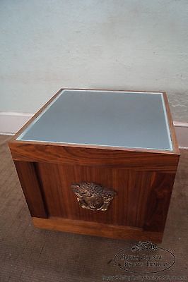 Unusual Pair of Solid Walnut Cube End Tables w/ Glass Tops