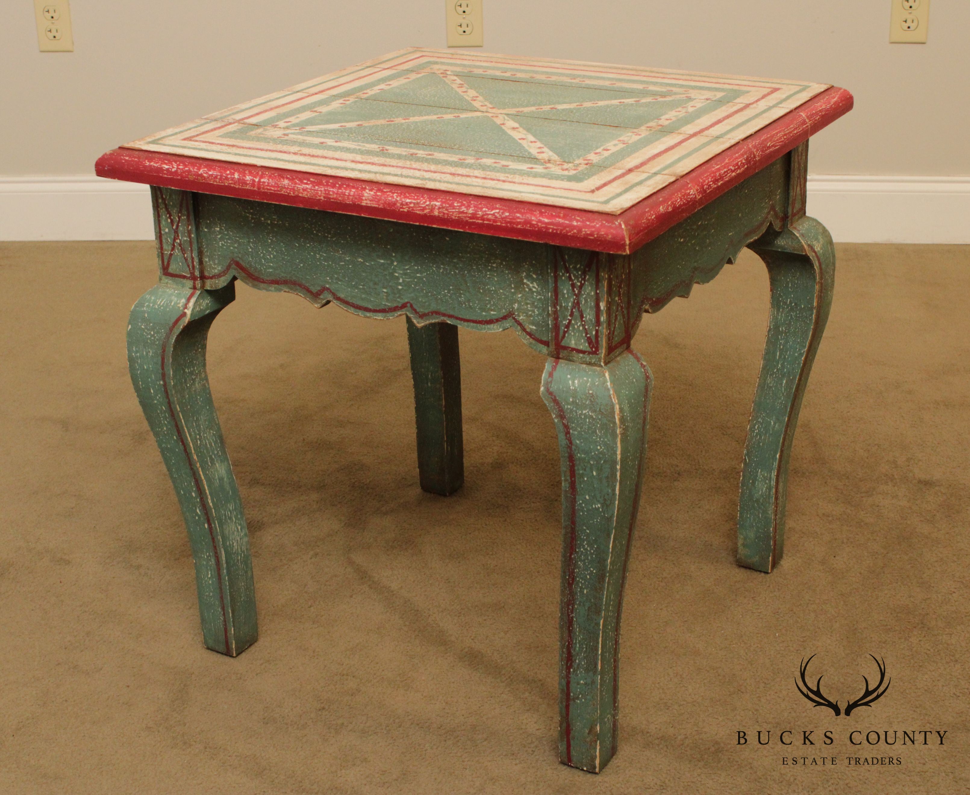 French Country Style Distressed Painted Side Table