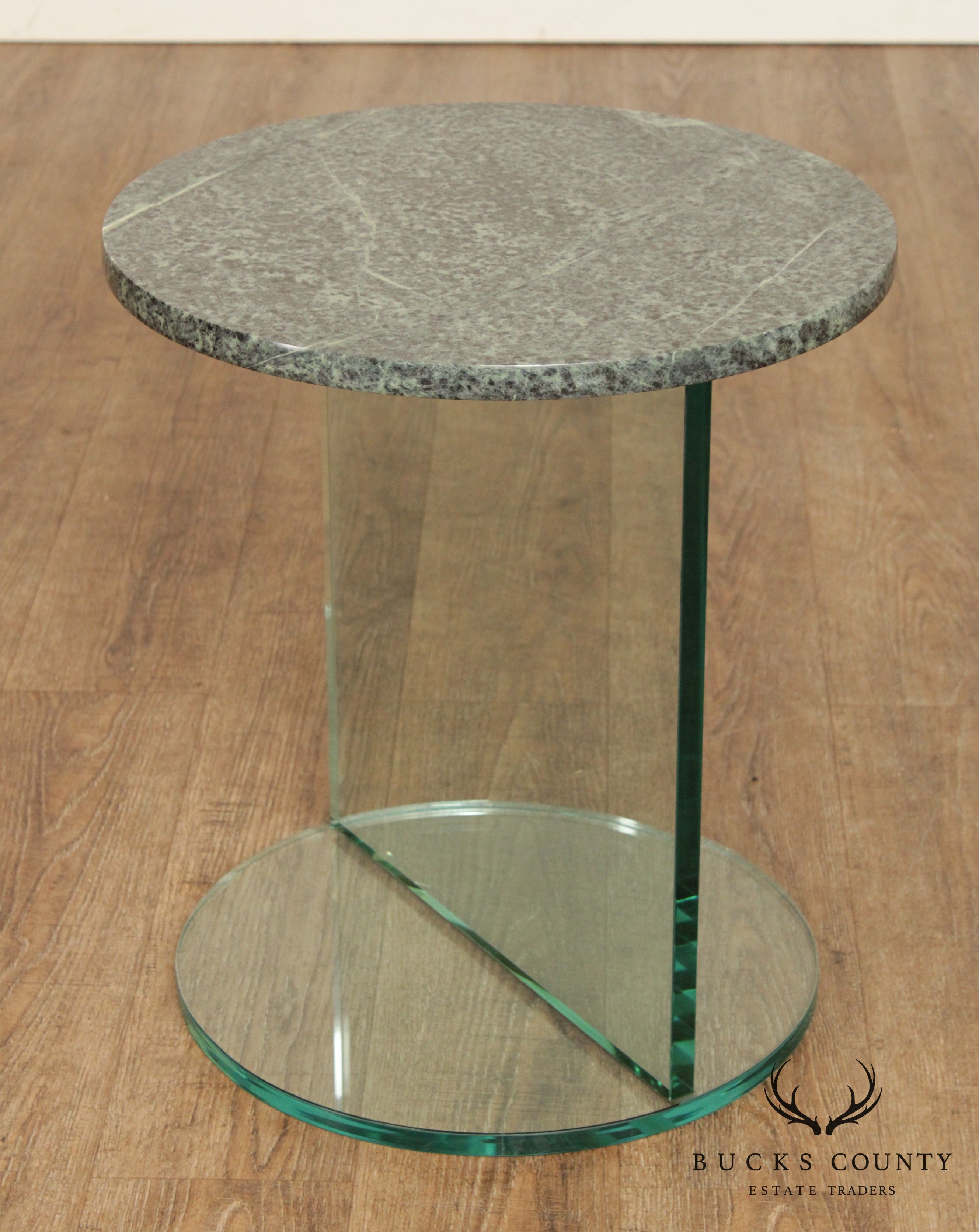 Postmodern Glass & Marble Pedestal Side Table