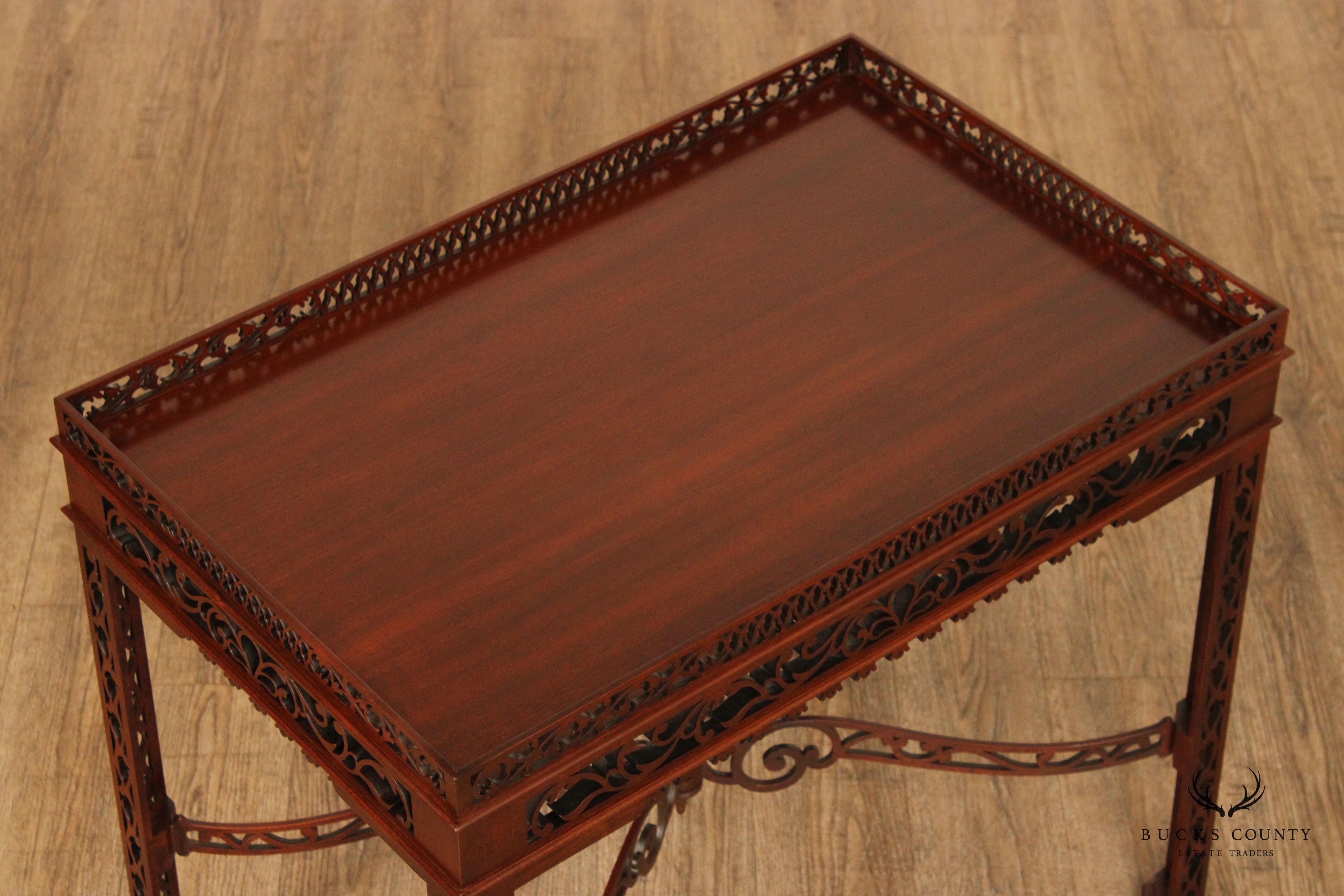 Chinese Chippendale Style Carved Mahogany Tea Table