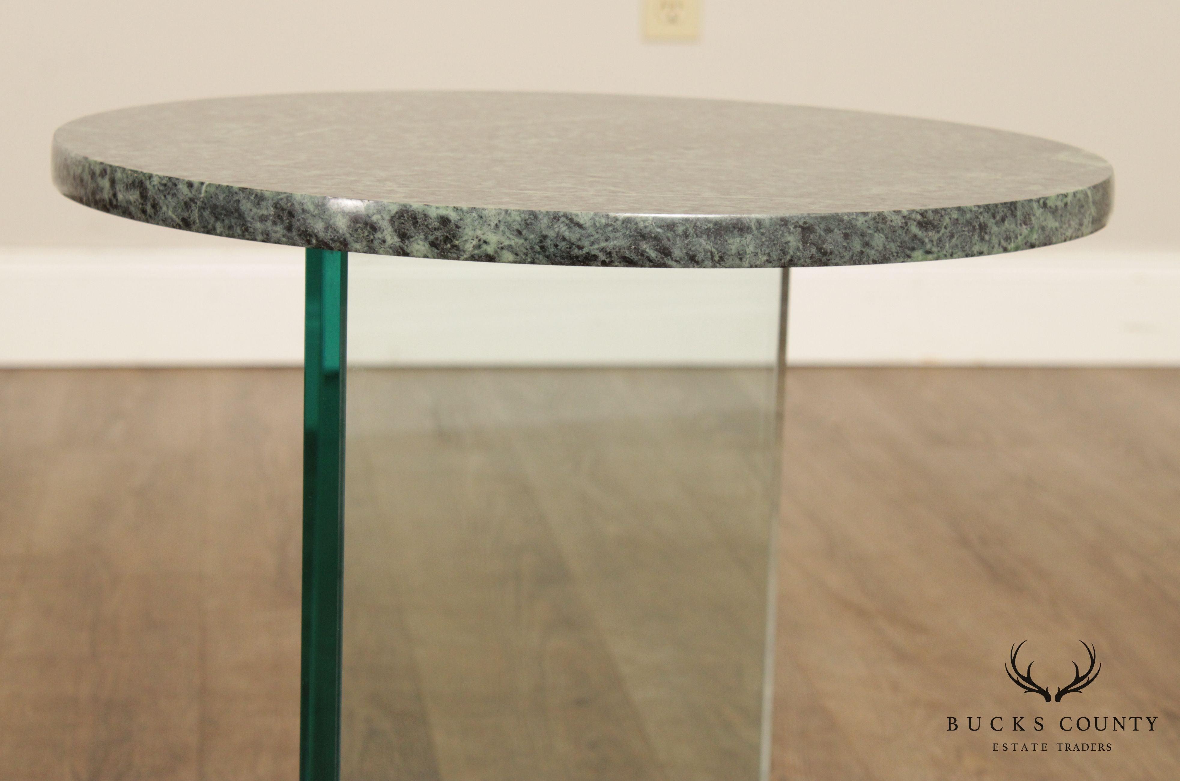 Postmodern Glass & Marble Pedestal Side Table