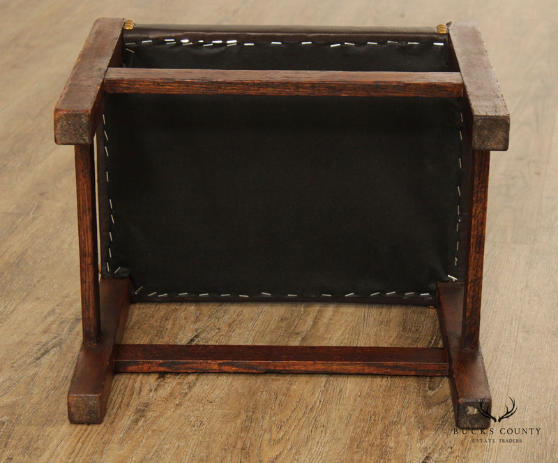 Antique Mission Oak and Leather Stool or Ottoman