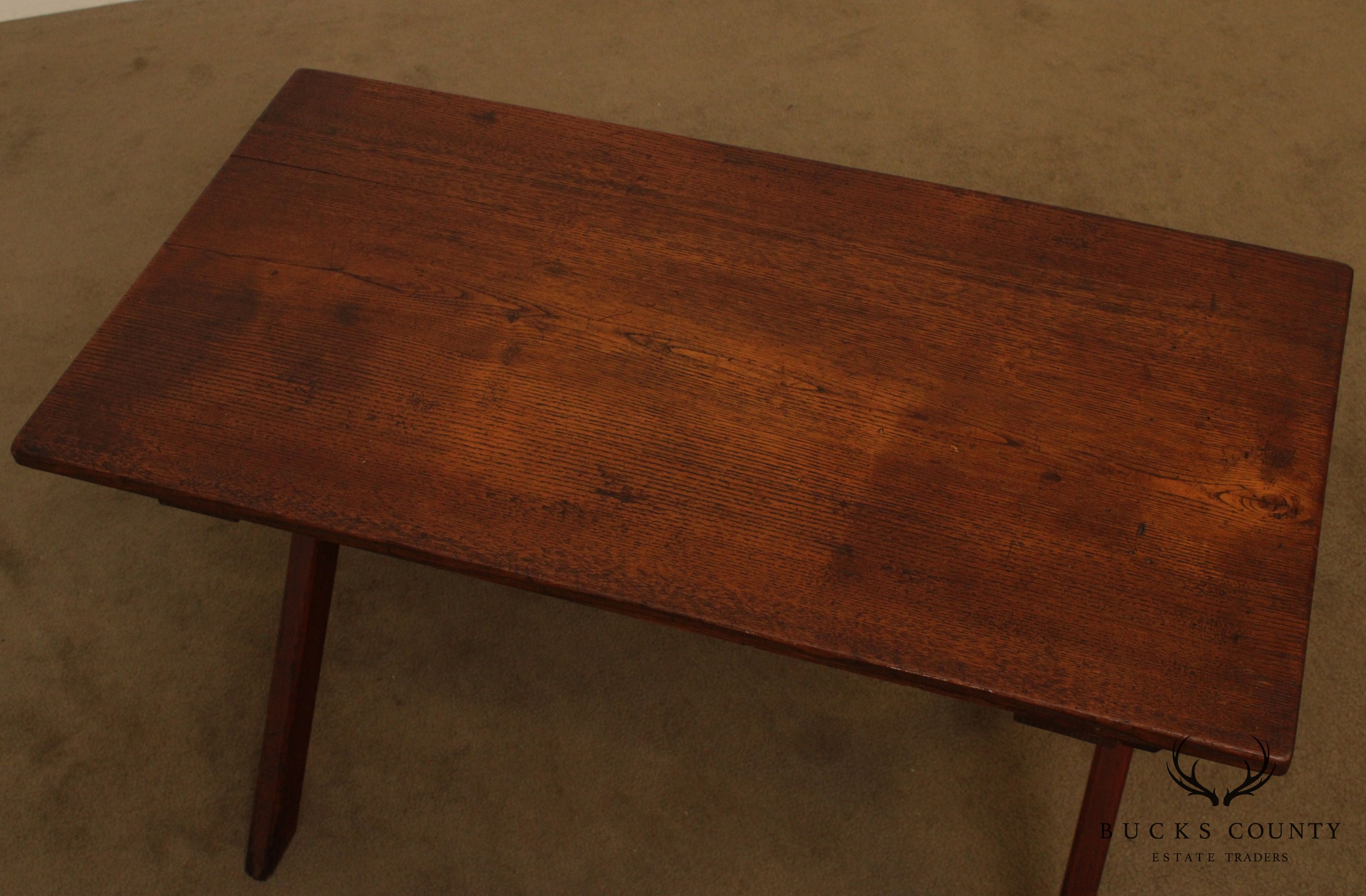 Antique Youth Size Oak Sawbuck Dining Farm Table with Benches