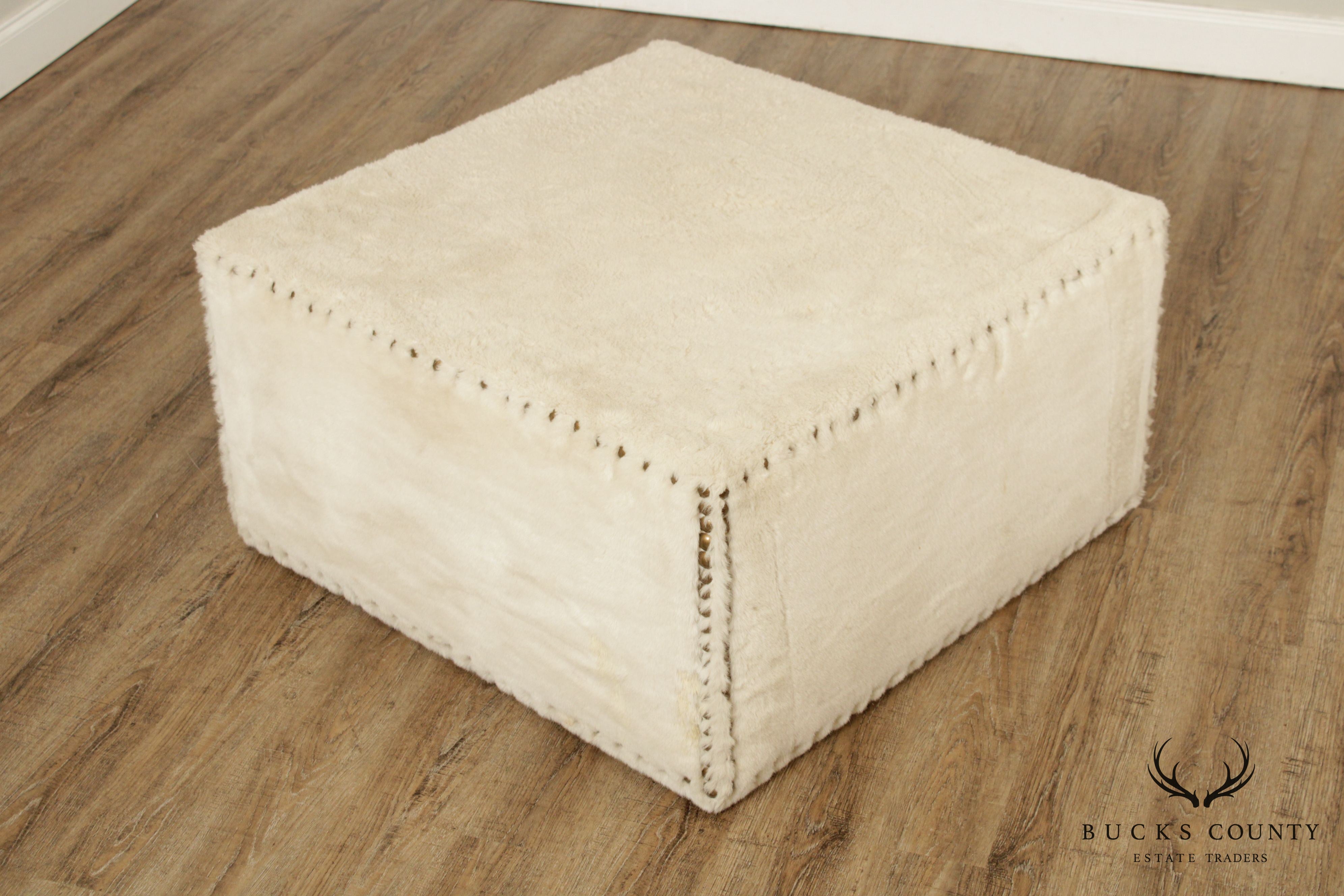 Quality White Faux Fur Large  Square Cocktail Ottoman