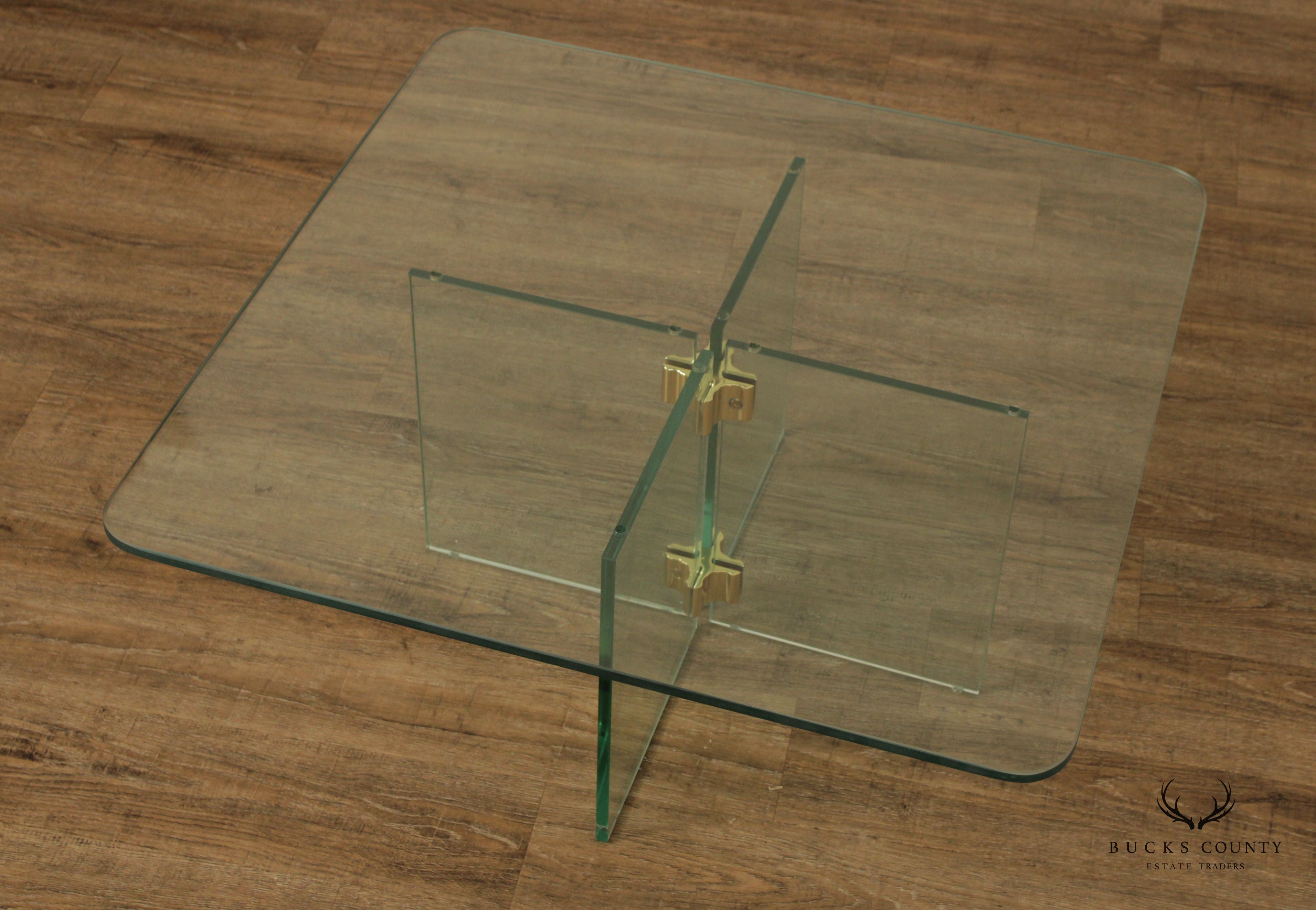 Leon Rosen for Pace Modern Glass Brass Coffee Table