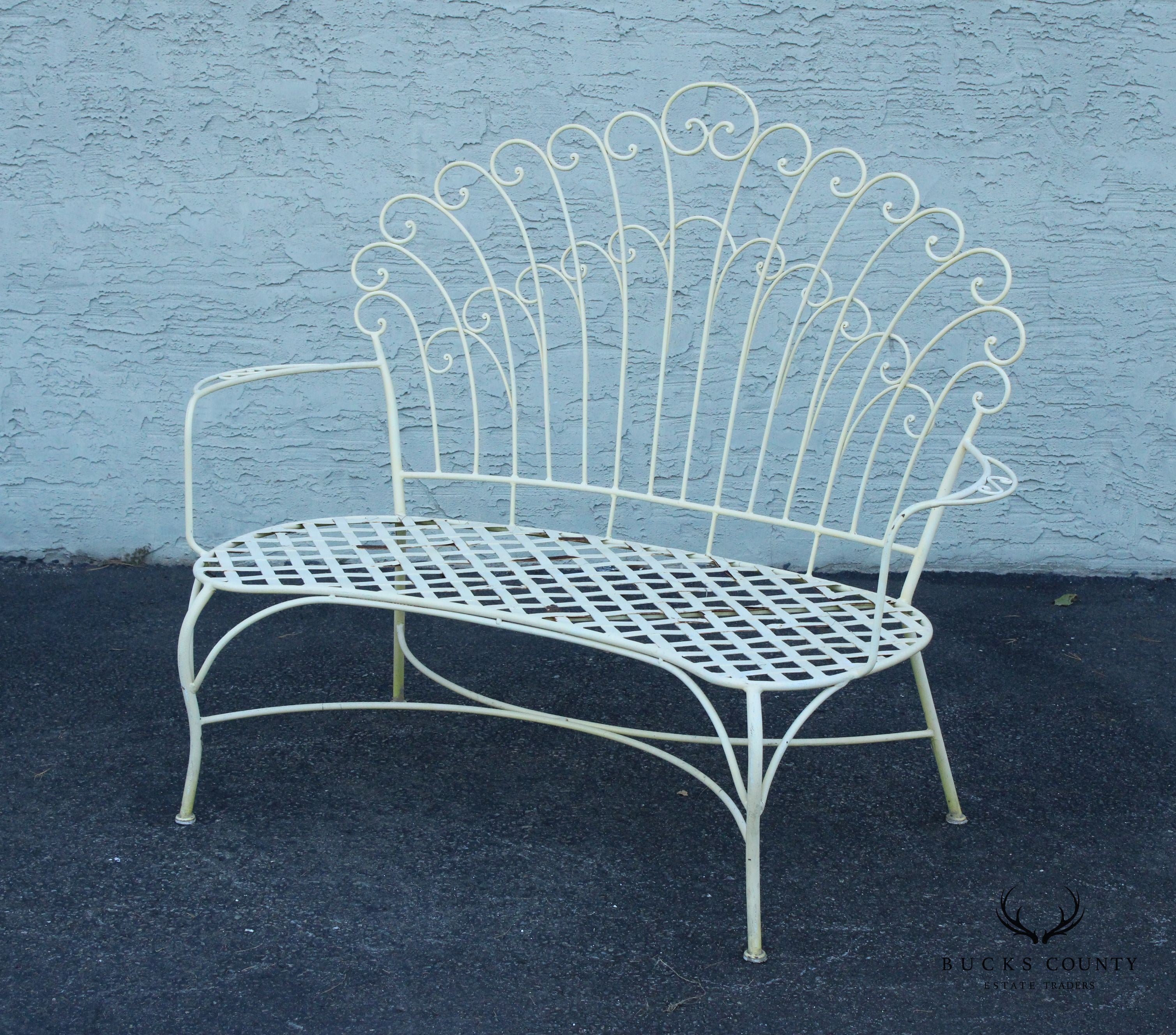 Vintage Wrought Iron Outdoor Patio Peacock Bench