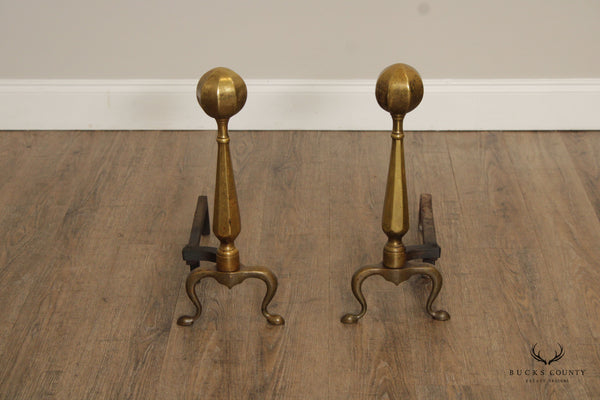 FEDERAL STYLE VINTAGE PAIR OF BRASS ANDIRONS