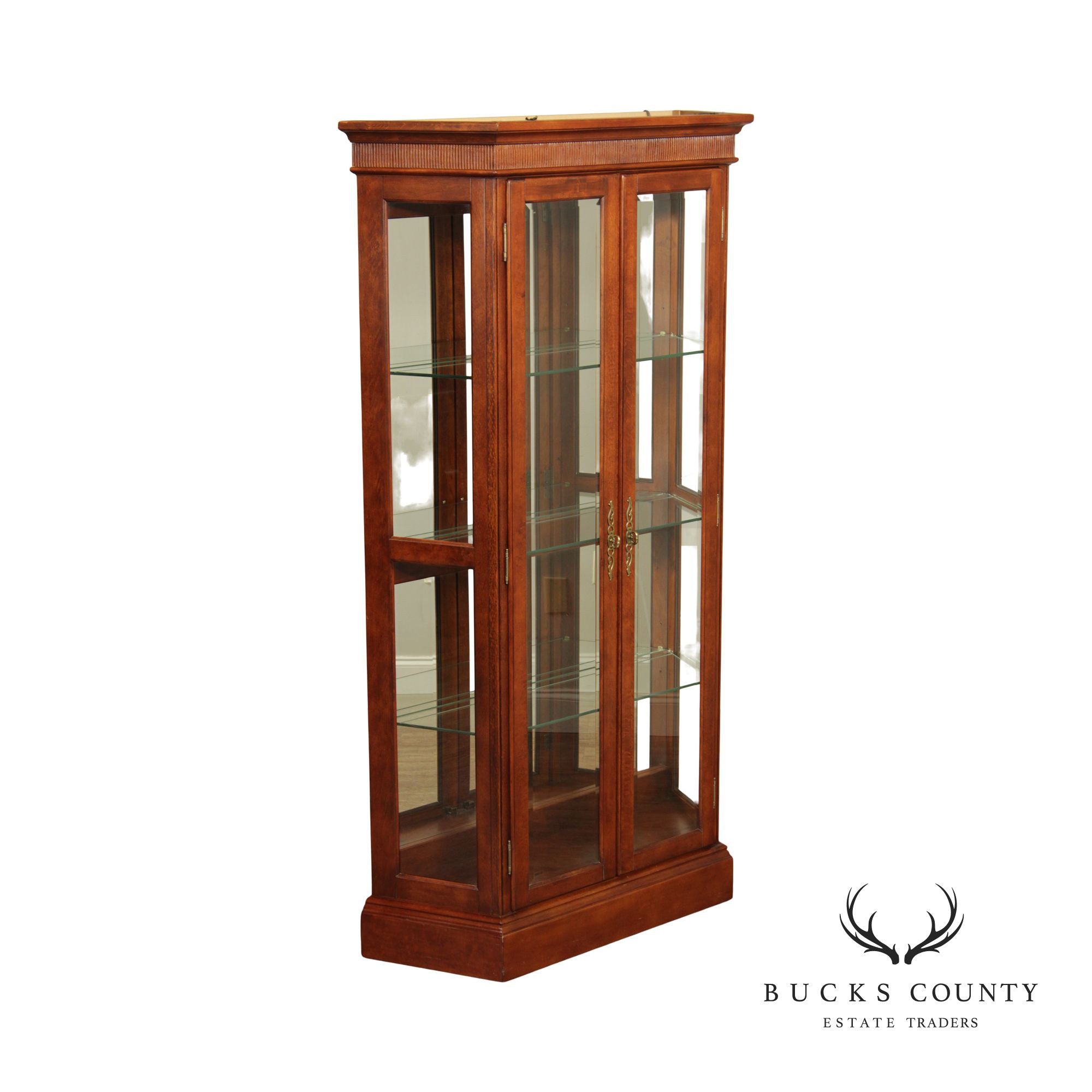 Regency Style Cherry and Glass Illuminated Curio Display Cabinet