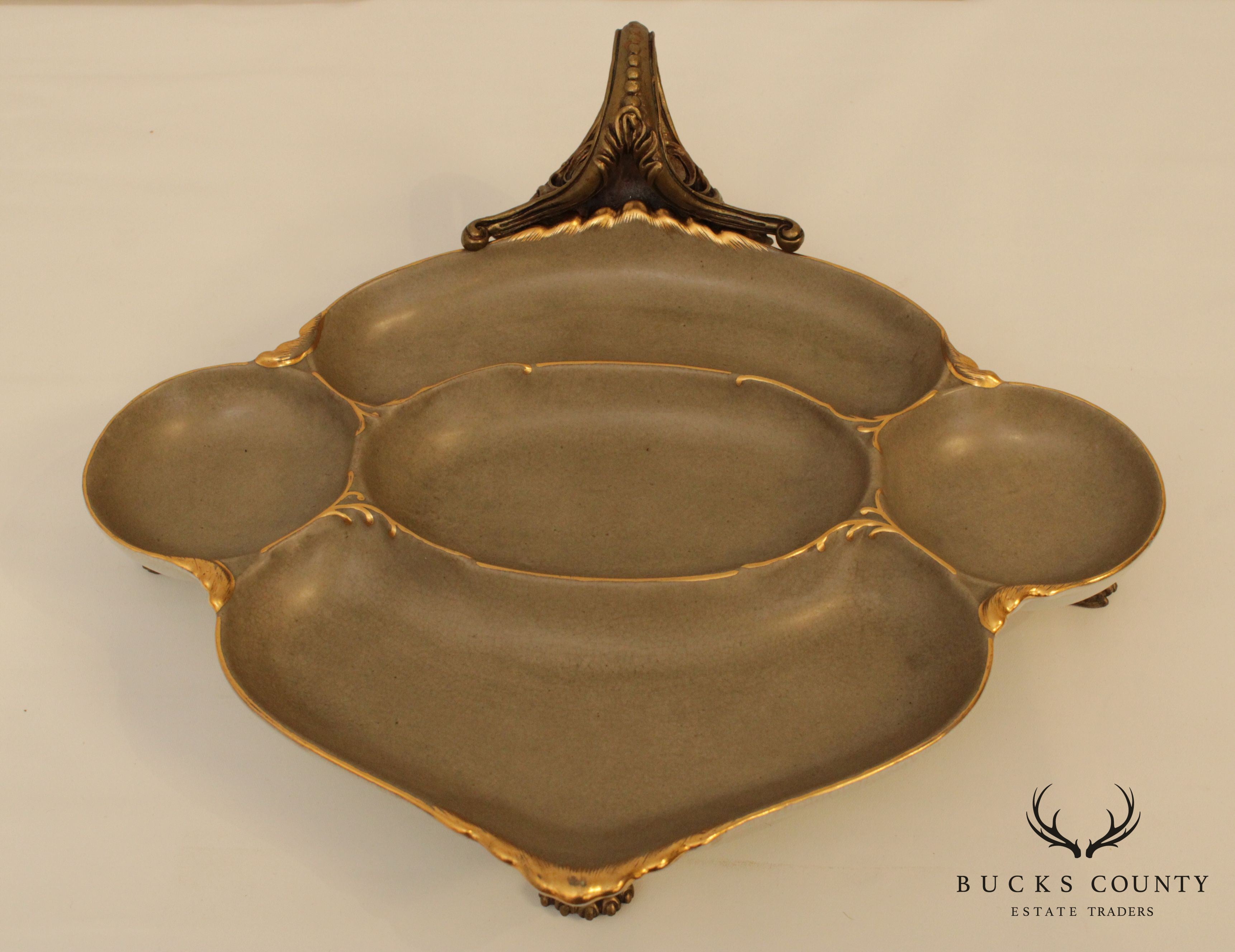 Castalian Porcelain Brass Claw Foot Serving Dish