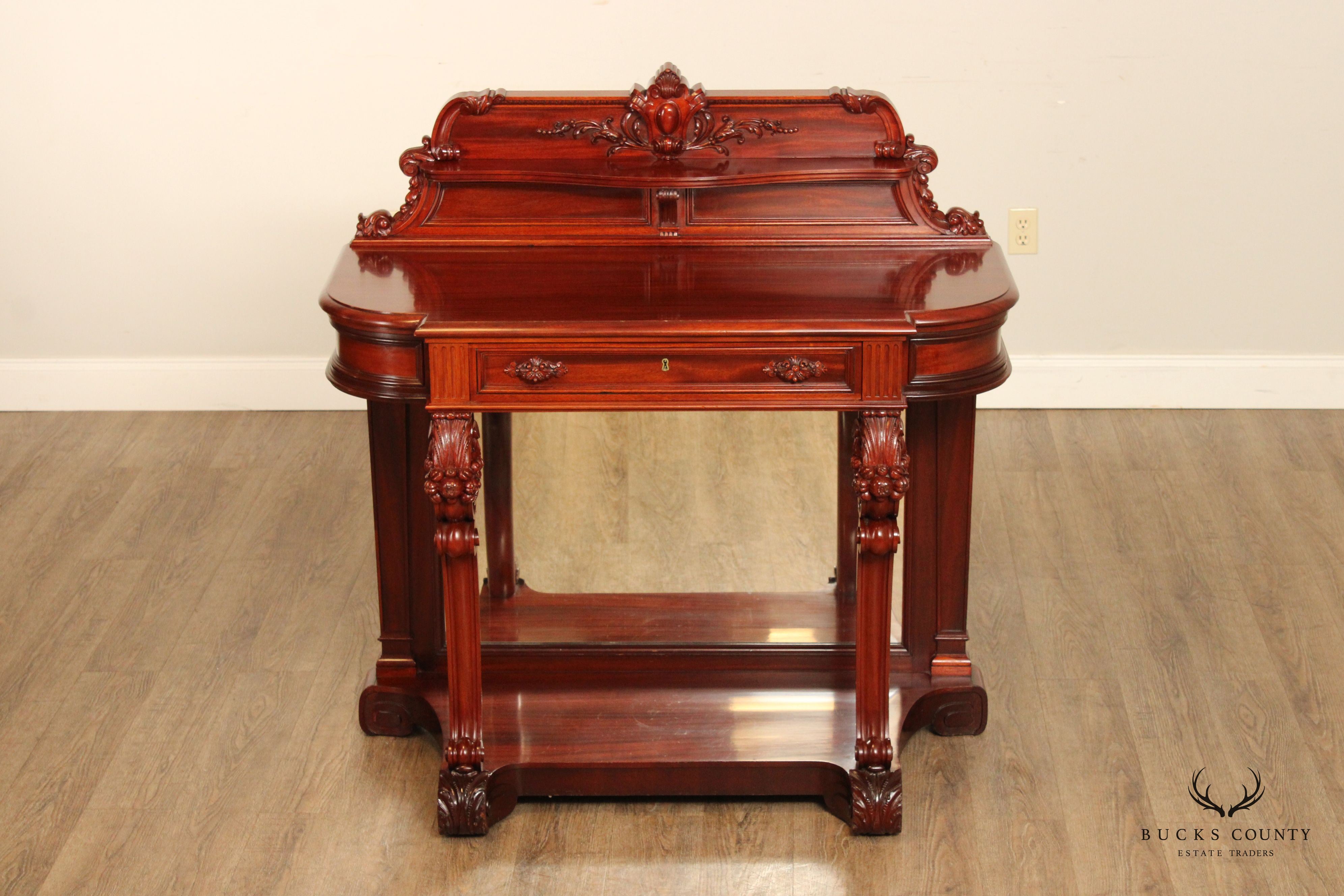 Antique Victorian Renaissance Revival Carved Mahogany Console Table