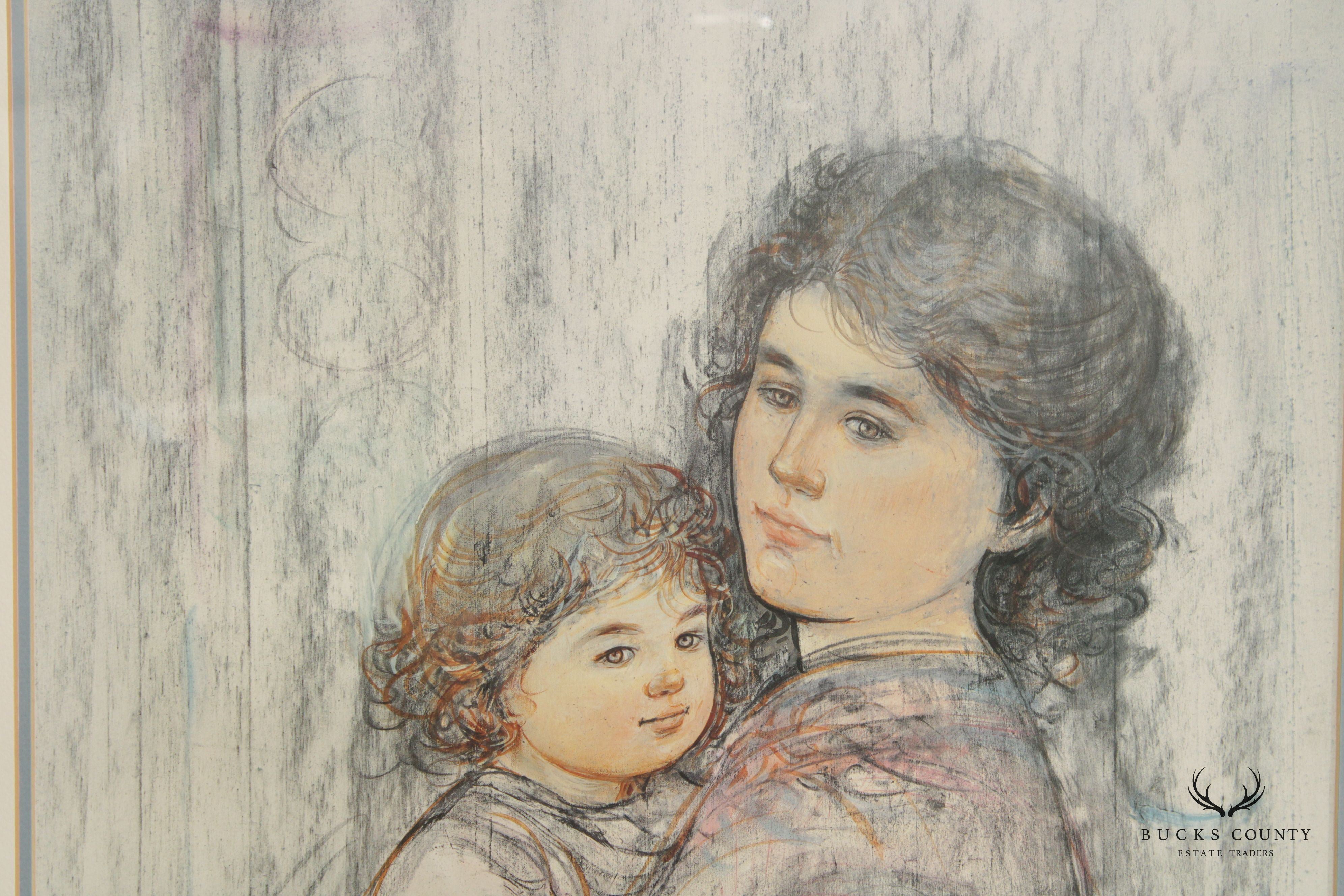 Edna Hibel Impressionist Style Mother and Children Lithograph