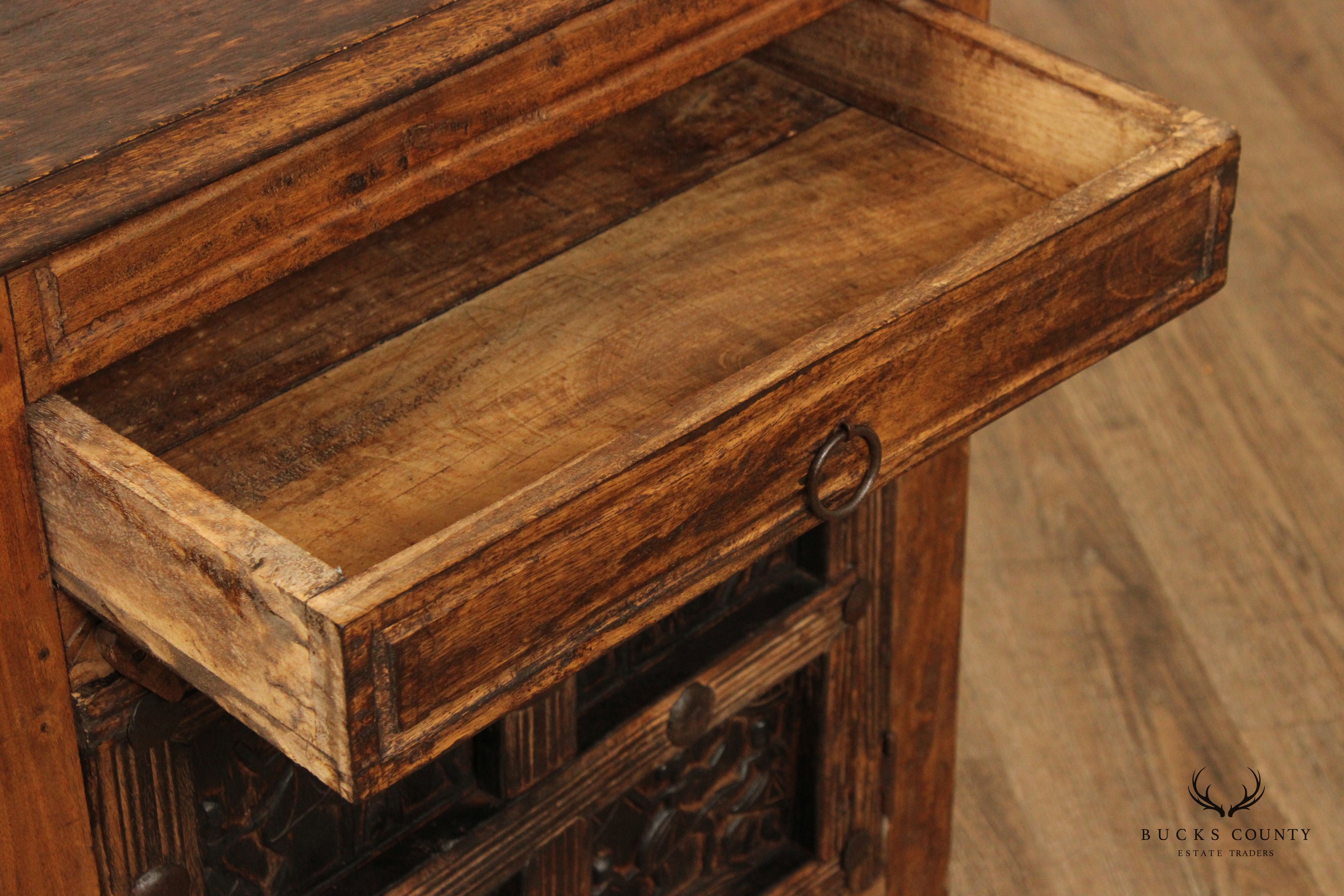 Anglo Indian Carved Panel Nightstand Cabinet