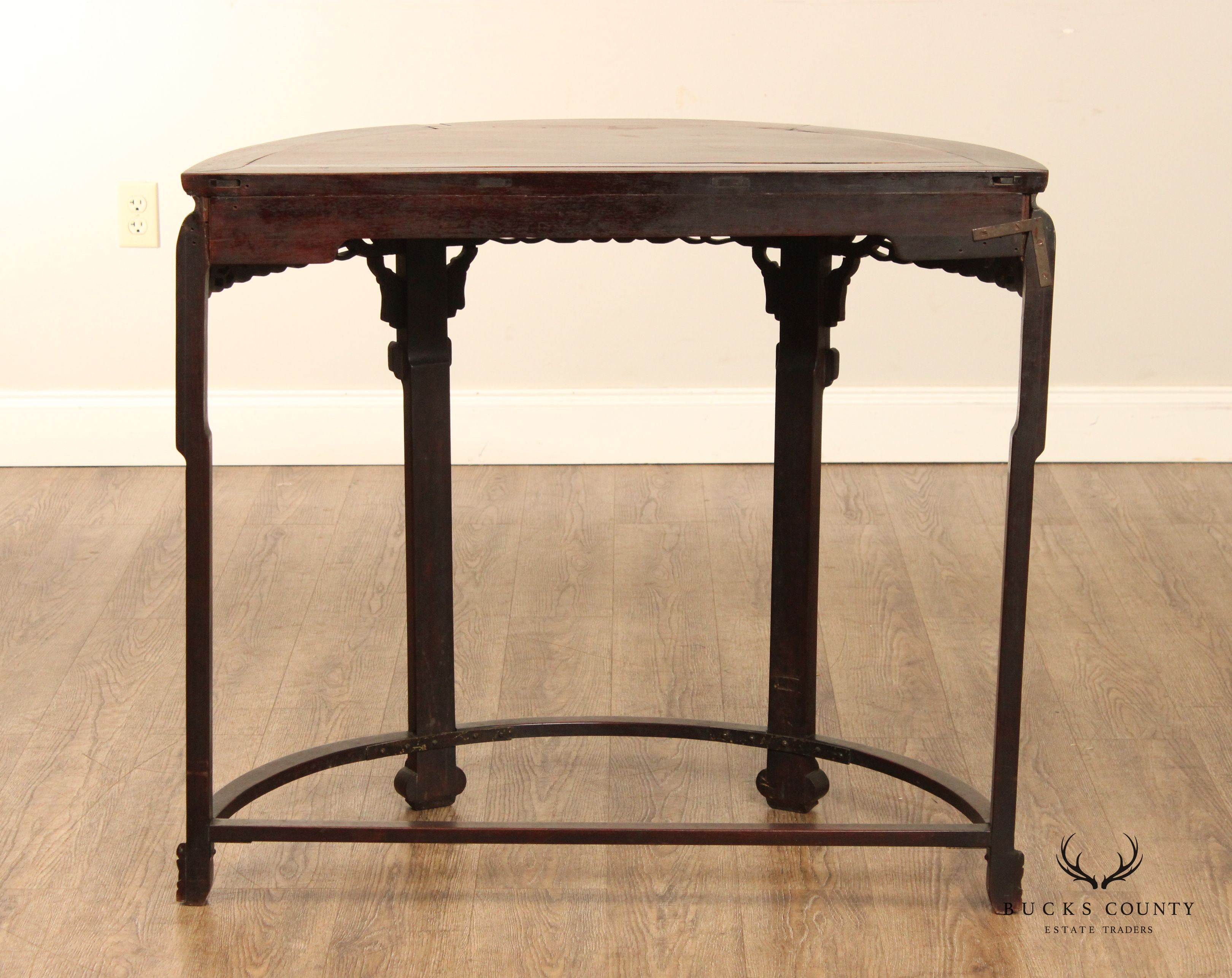 Antique Chinese Huanghuali Hardwood Demilune Console Table