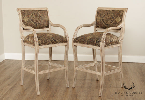 Empire Style Quality Pair of Painted Bar Stools
