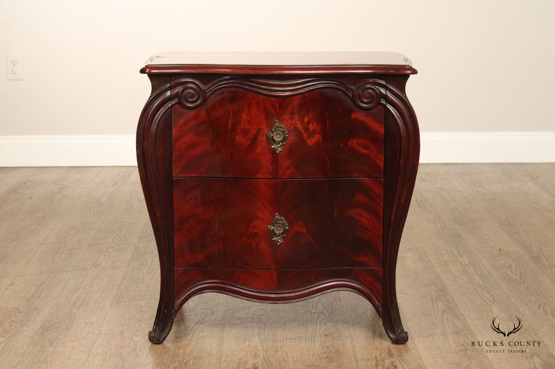 1940's French Style Pair of Mahogany Bombe Chest Nightstands