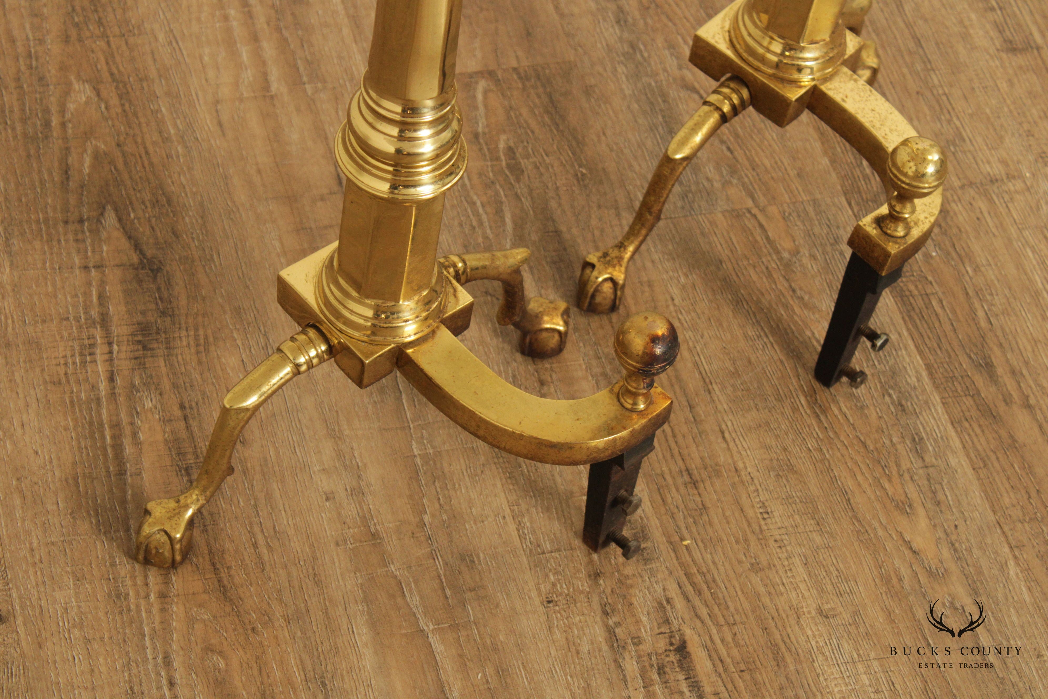 The Harvin Co. Pair of Brass Ball and Claw Foot Andirons