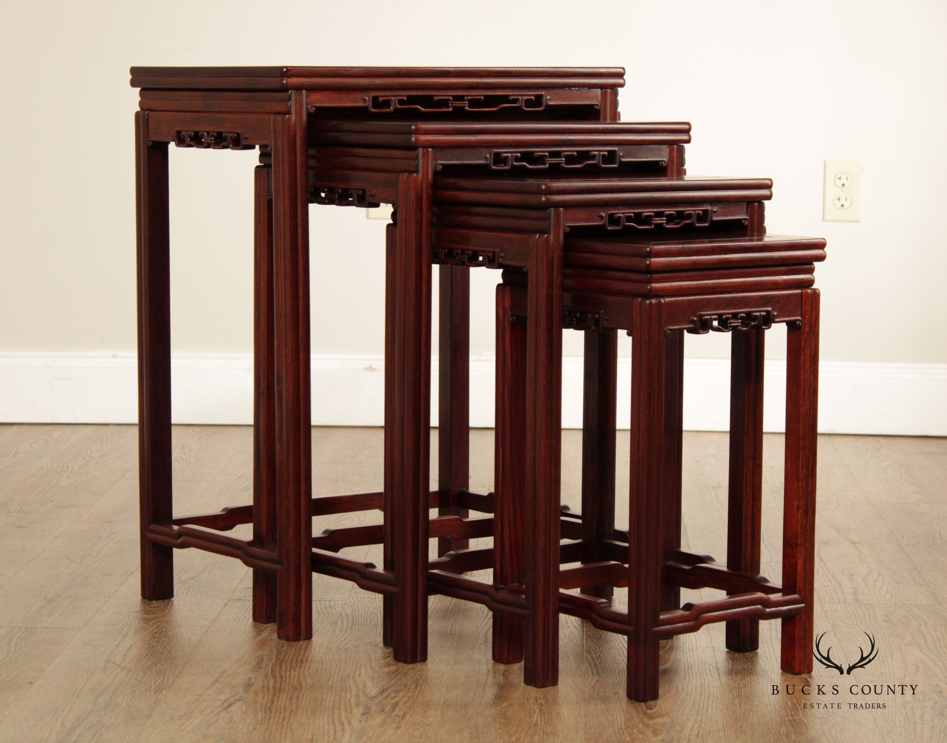 Chinese Set of Four Carved Hardwood Nesting Tables