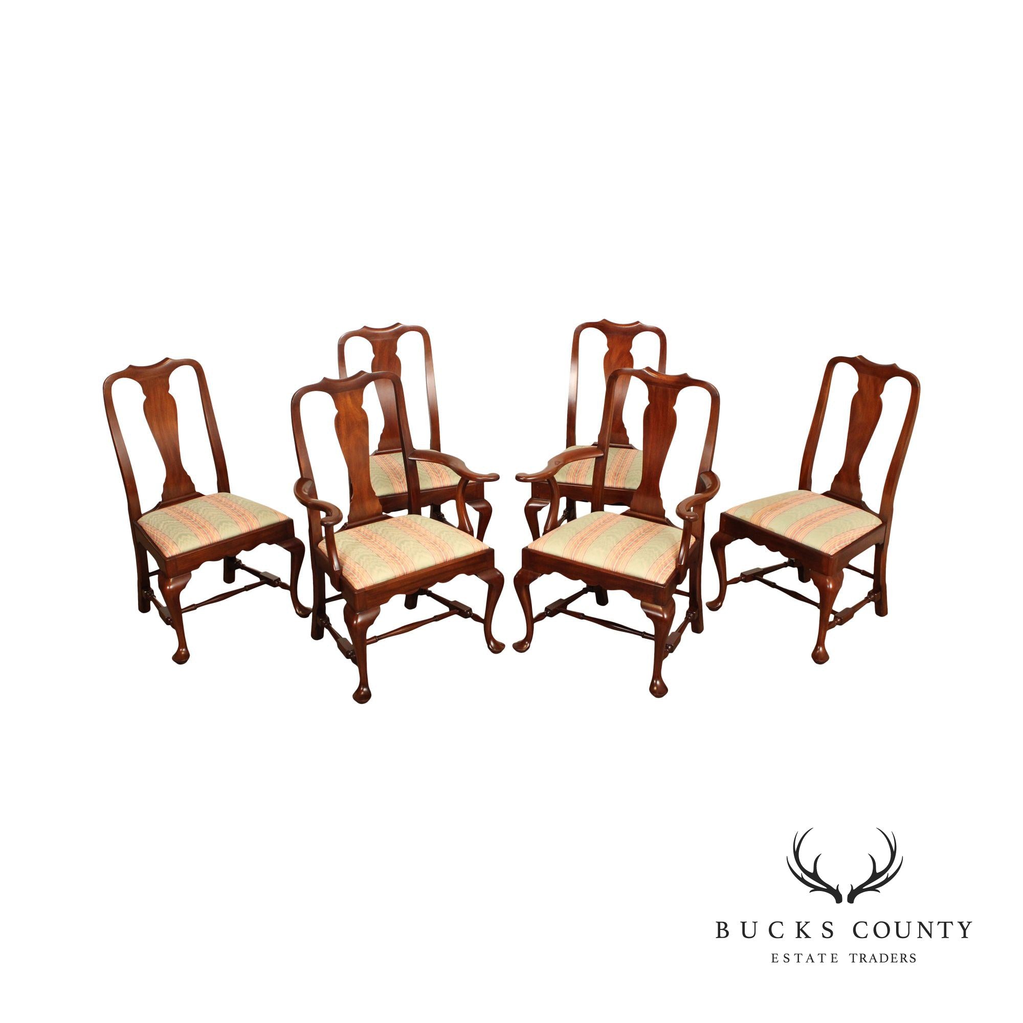 Henkel Harris Queen Anne Set of Six Mahogany Dining Chairs