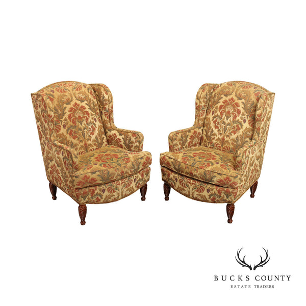 Woodmark Traditional Pair Custom Upholstered Wingback Chairs