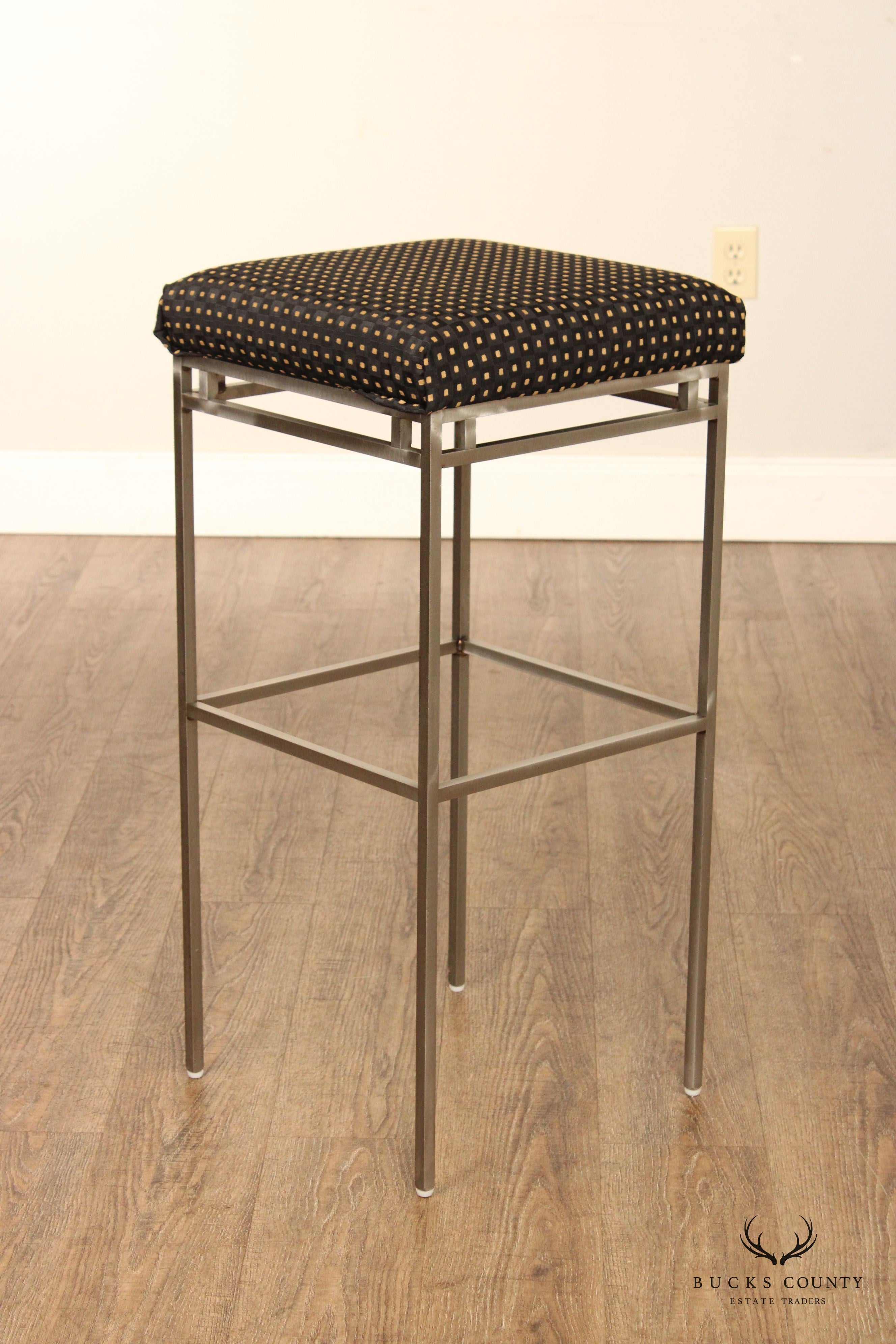 Contemporary Industrial Style Set of Three Metal Frame Bar Stools