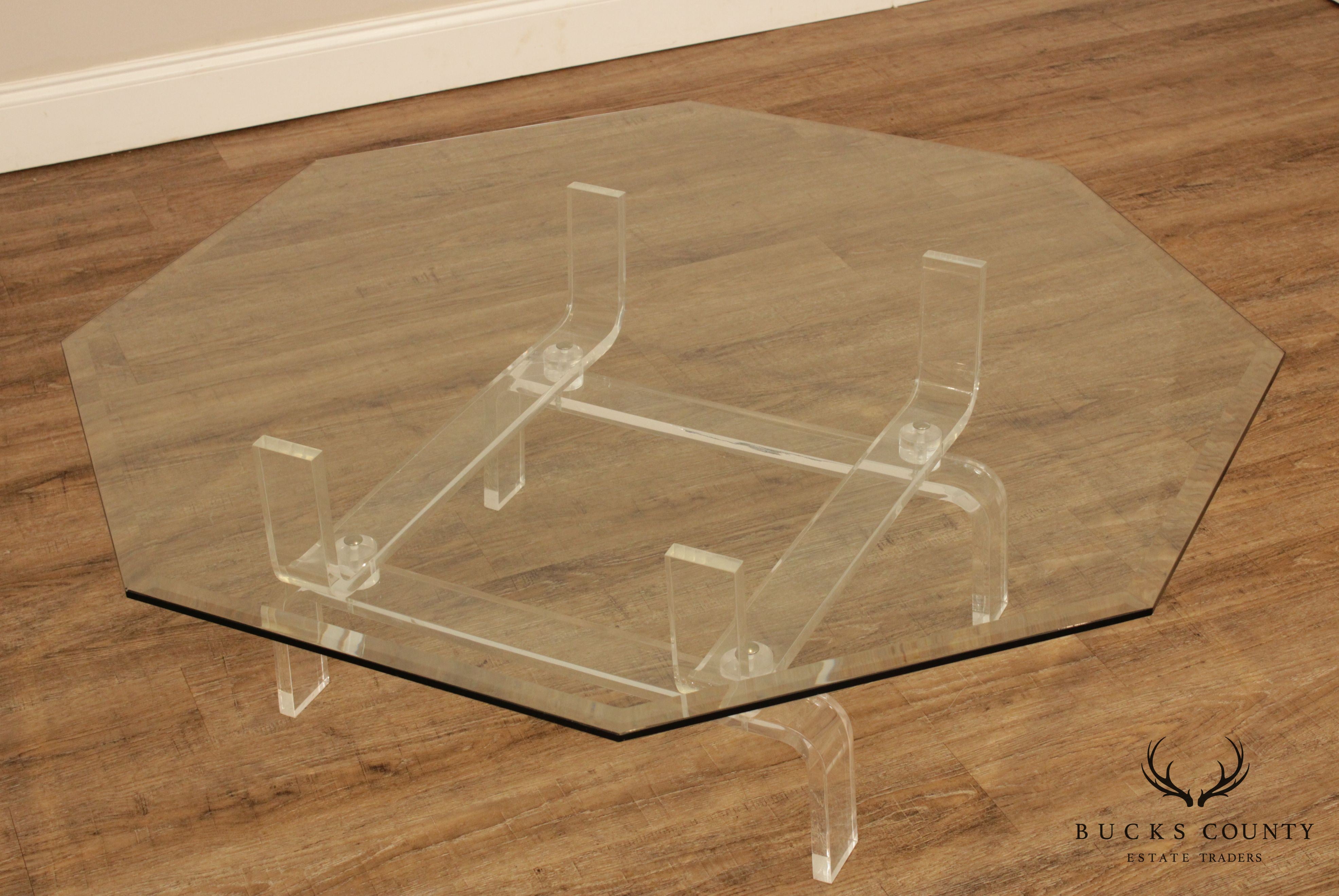 Mid Century Modern Lucite Base Glass Top Coffee Table