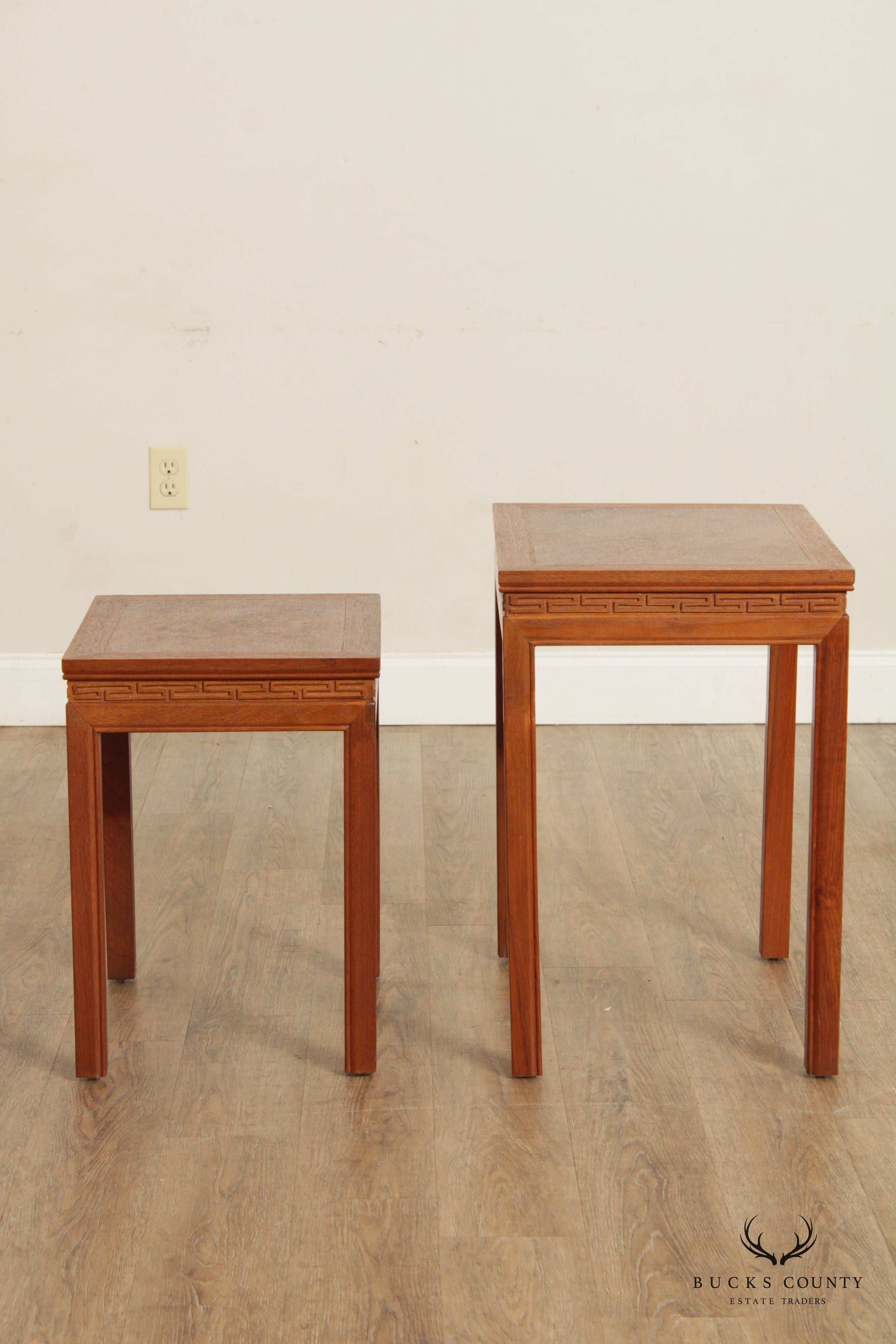 Mid Century Asian Burlwood Top Nesting Tables