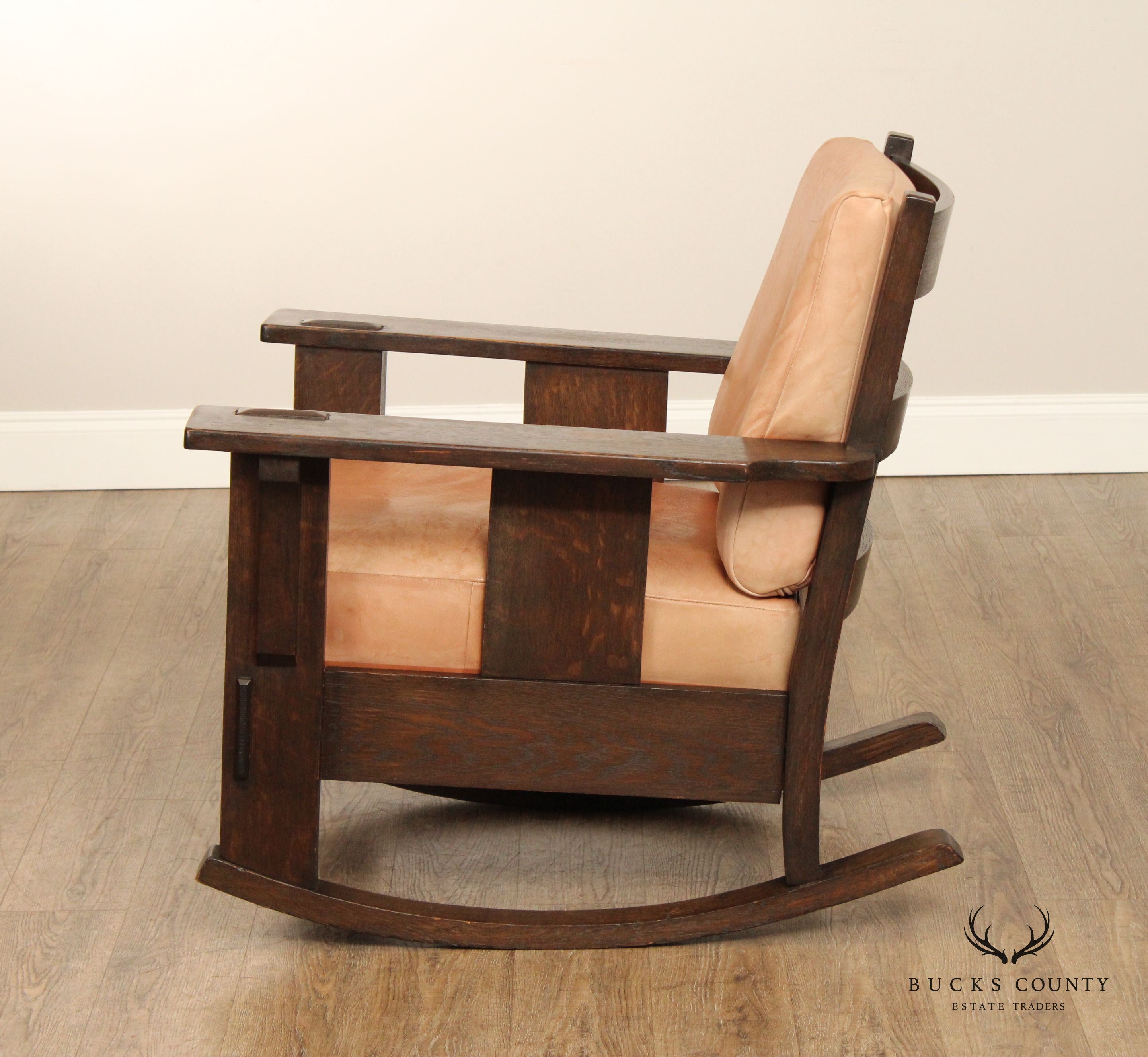 Oak Craft Antique Mission Oak and Leather Rocking Chair