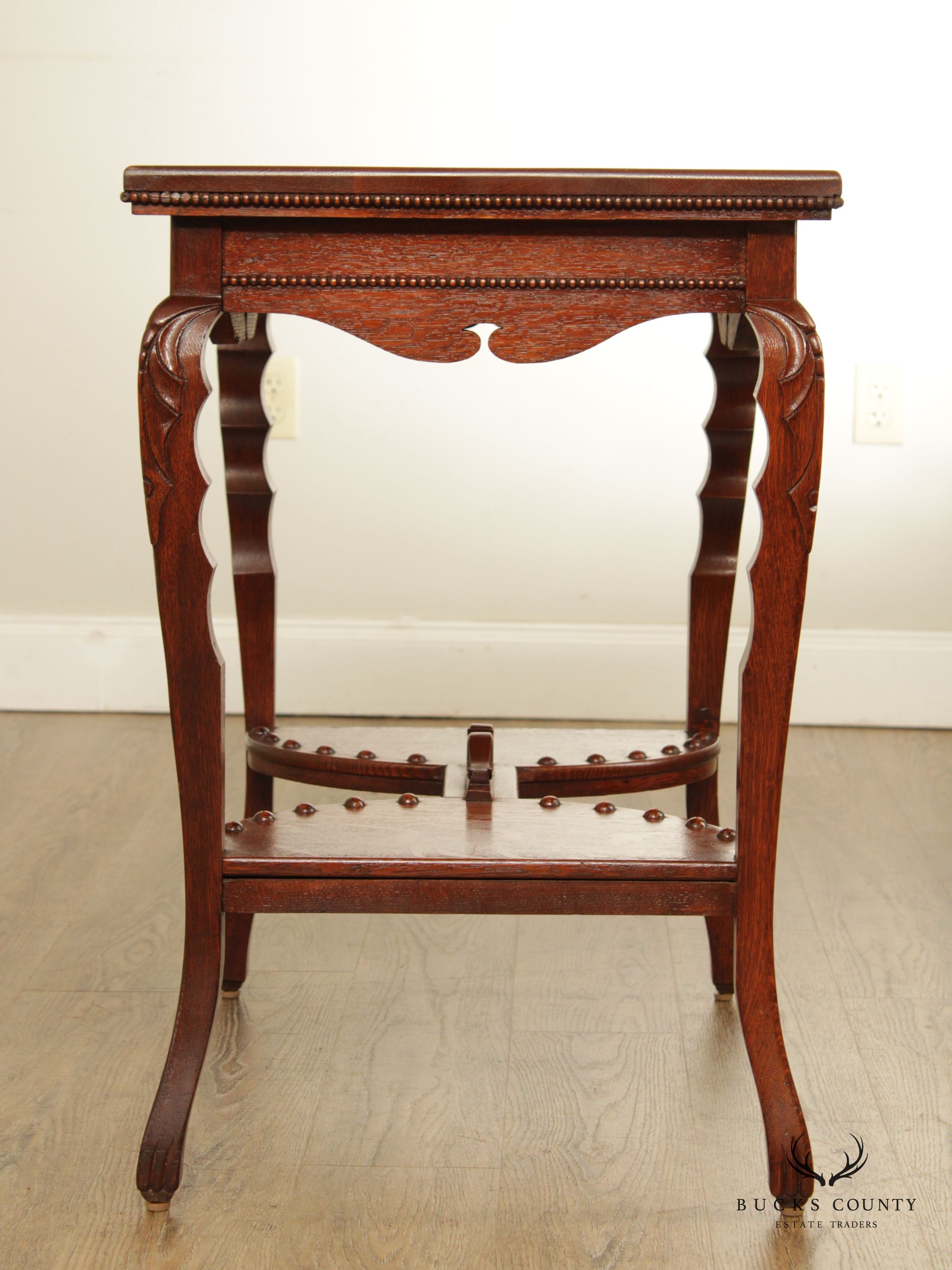 Victorian Carved Oak Music Box Table