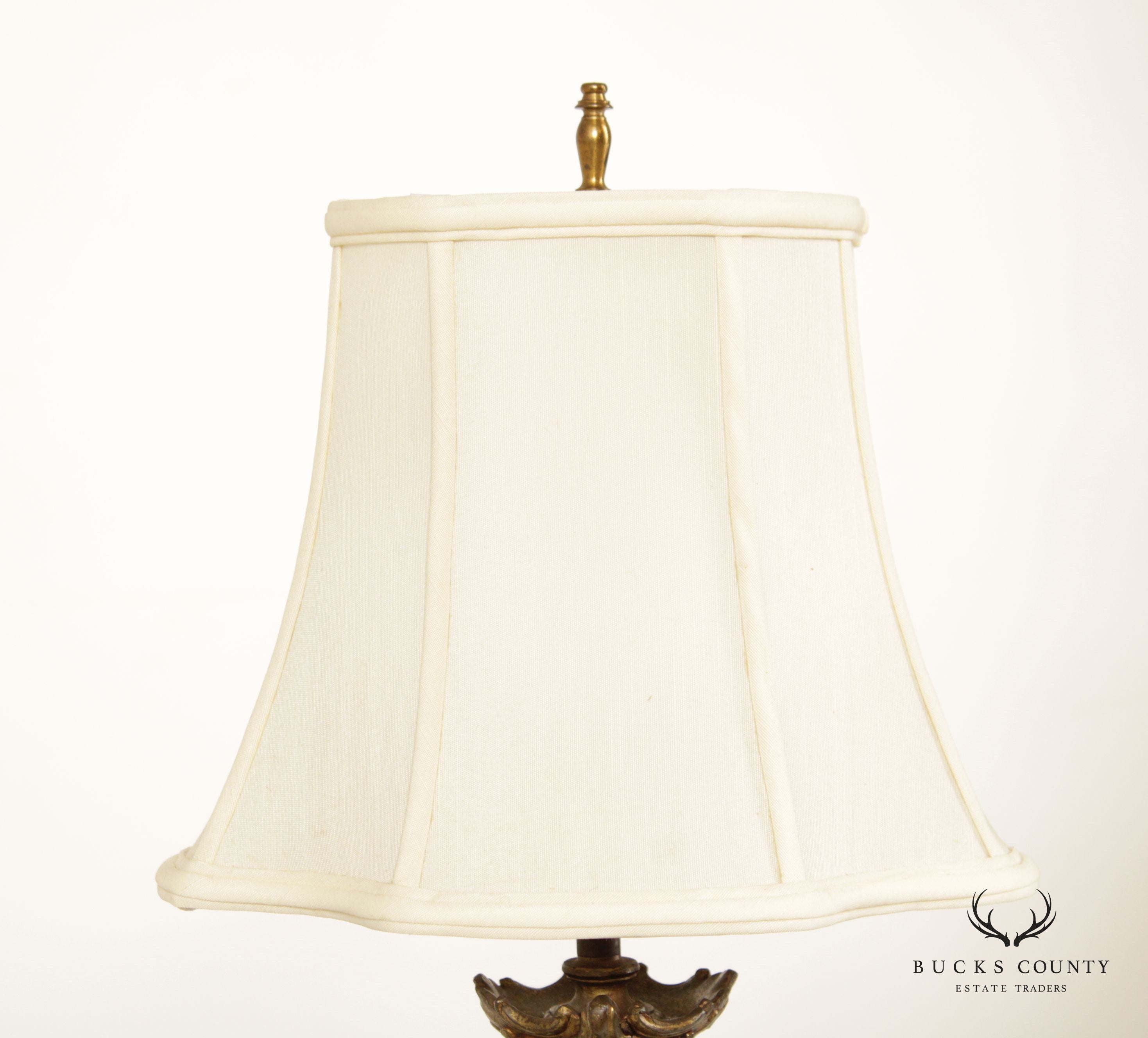 French Rococo Style Gilt Putti Table Lamp with Silk Shade