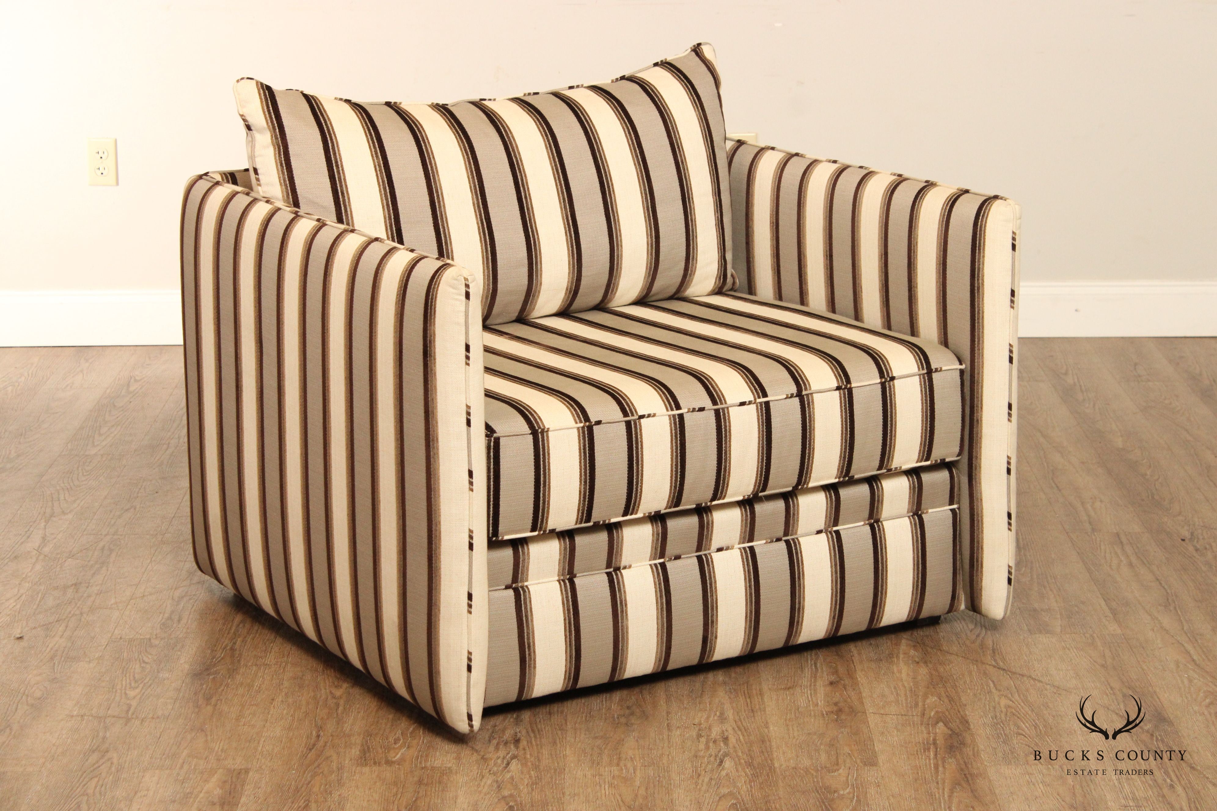 Swaim Custom Stripe Upholstered Oversize Club Armchair