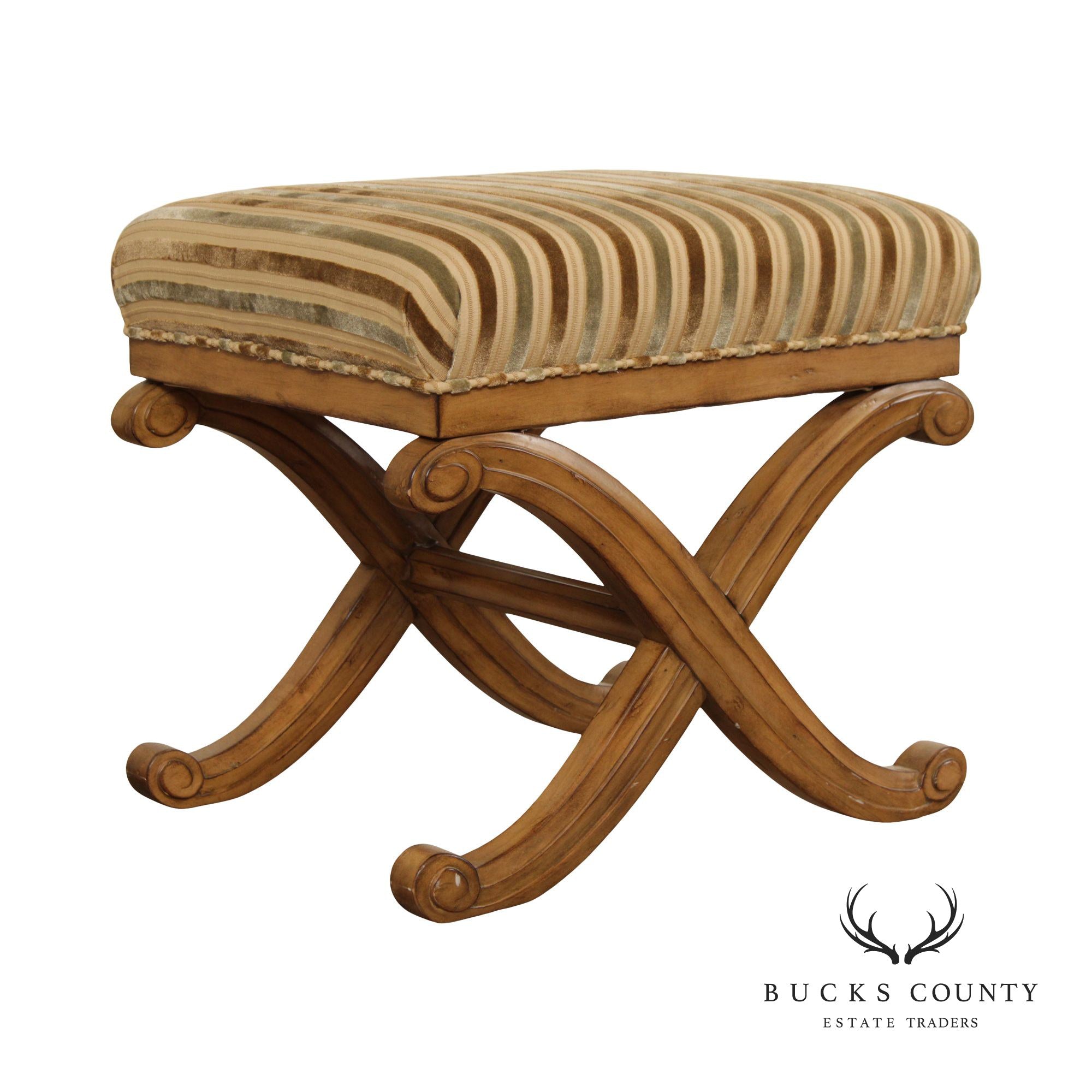 Swaim Regency Style Upholstered X-Frame Stool