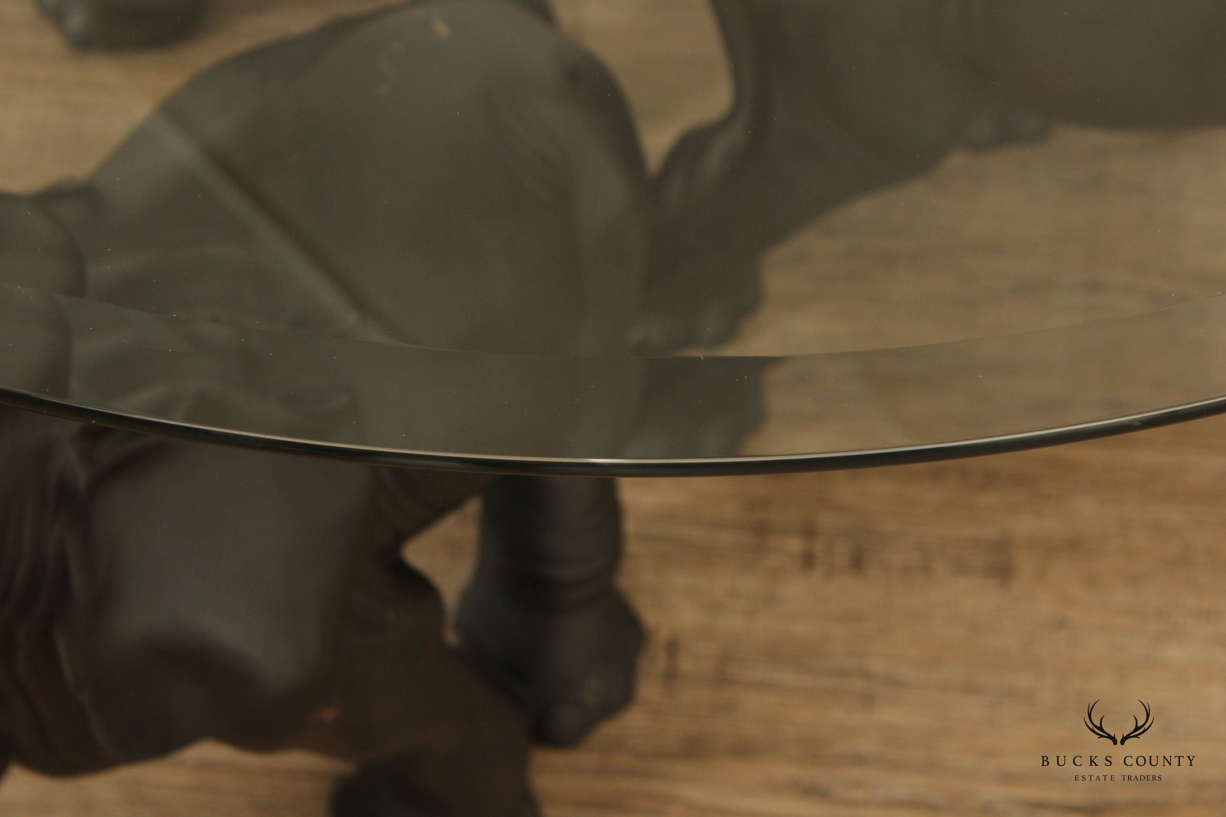 Contemporary Trio of Elephants Brass & Glass Center Table