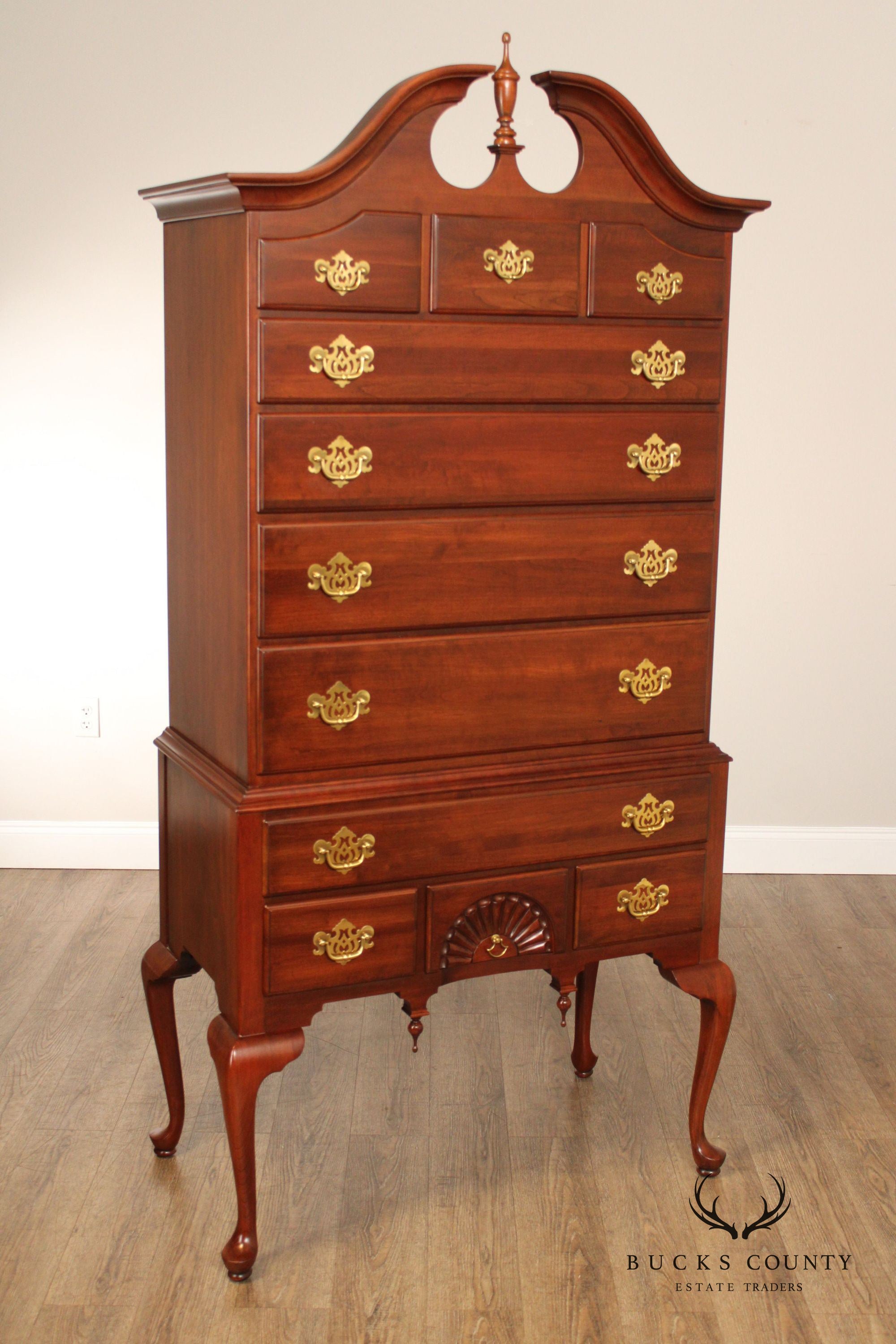 Knob Creek Queen Anne Style Carved Cherry Highboy Chest