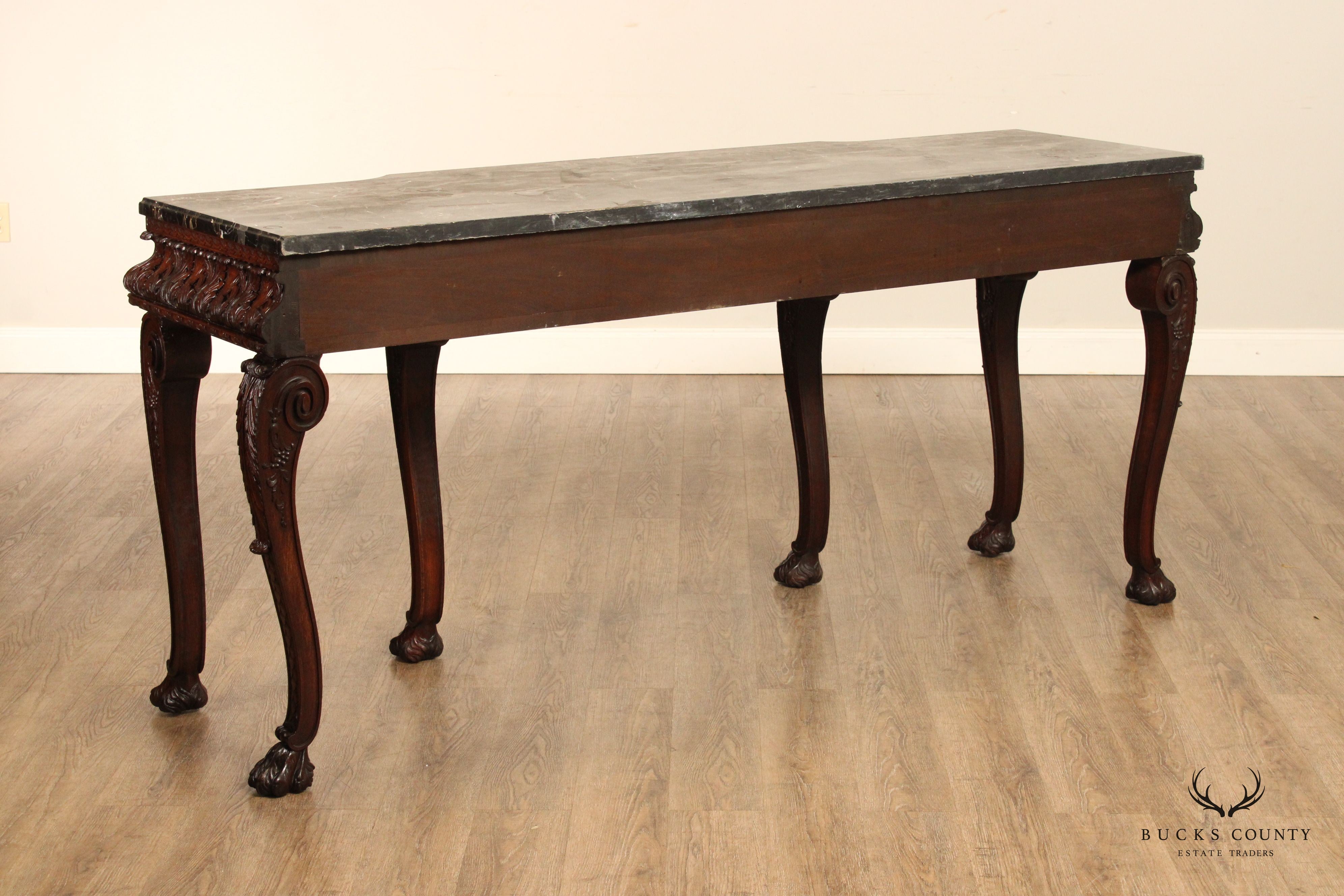 Antique Georgian Style Carved Mahogany Marble Top Console Table