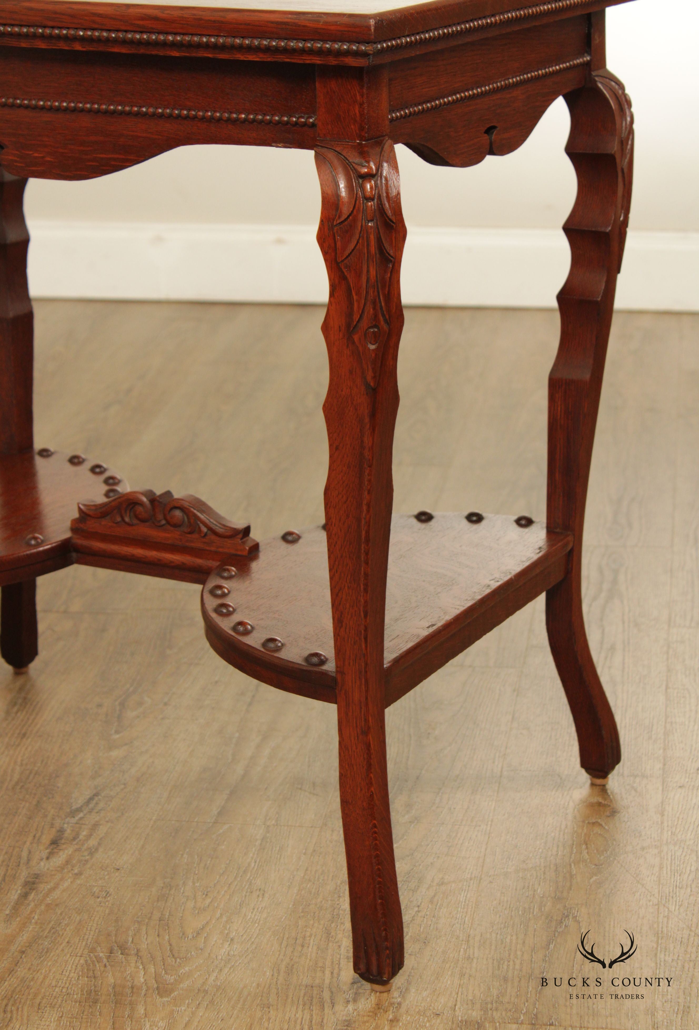 Victorian Carved Oak Music Box Table