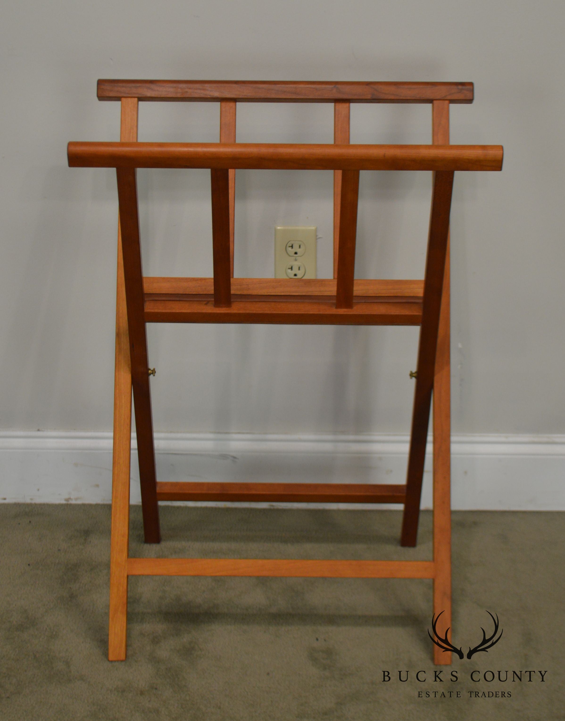 Danish Modern Style Pair Teak & Leather Folding Stands