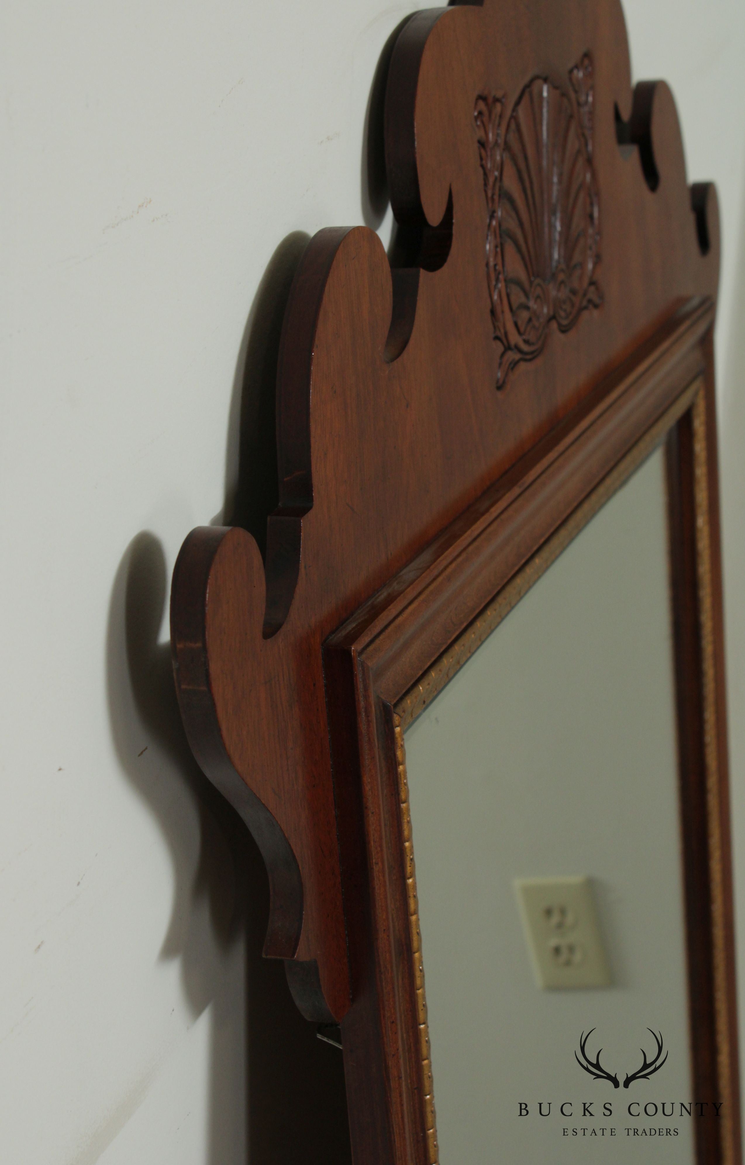 Chippendale Style Walnut Frame Beveled Wall Mirror