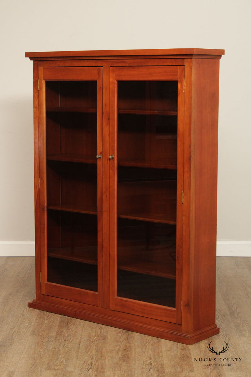 Custom Quality Pair of Solid Cherry Two Door Bookcases