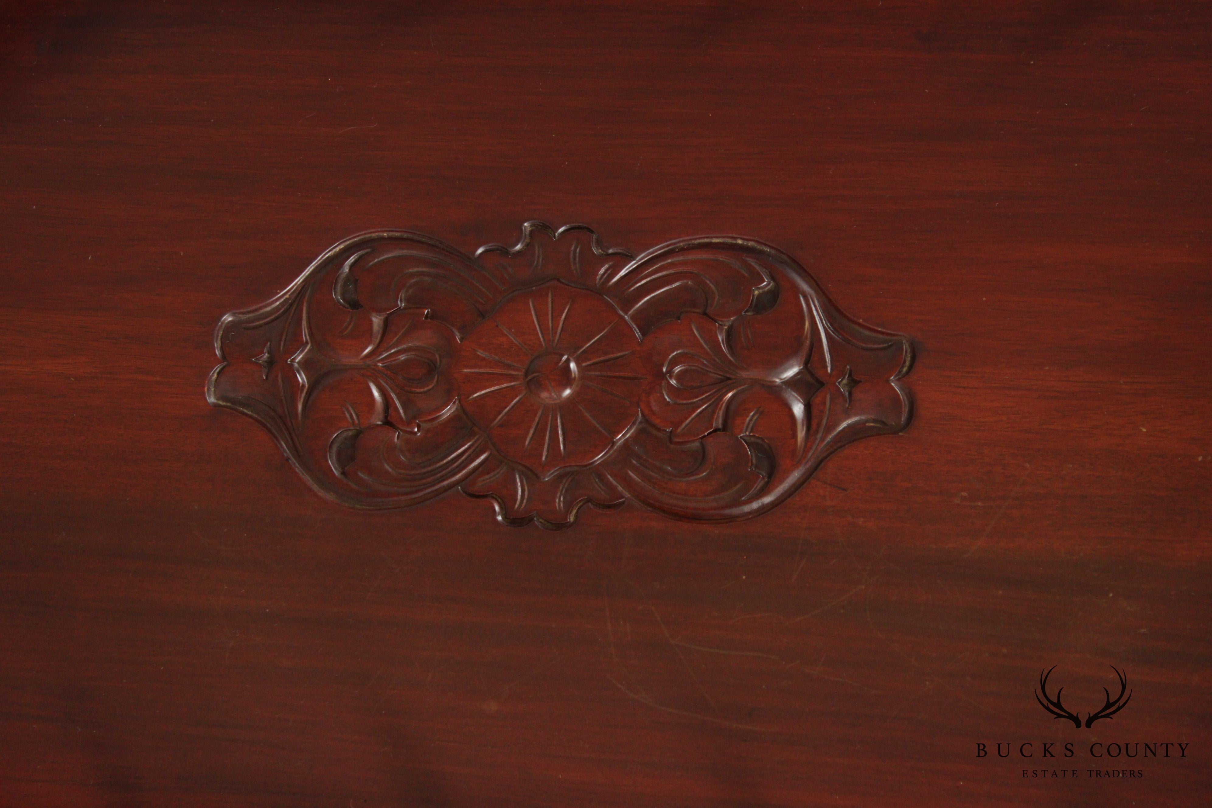 Vintage Solid Mahogany Wood Carved Tea Cart