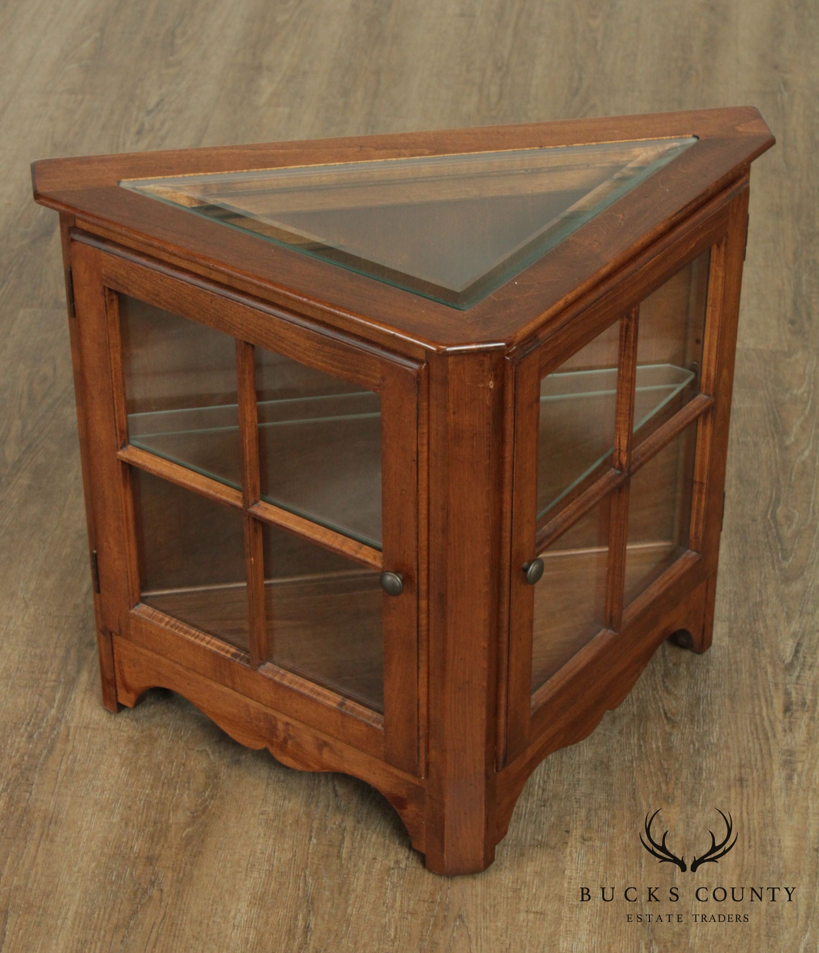 Quality Maple Triangular Vitrine, Curio Cabinet Side Table