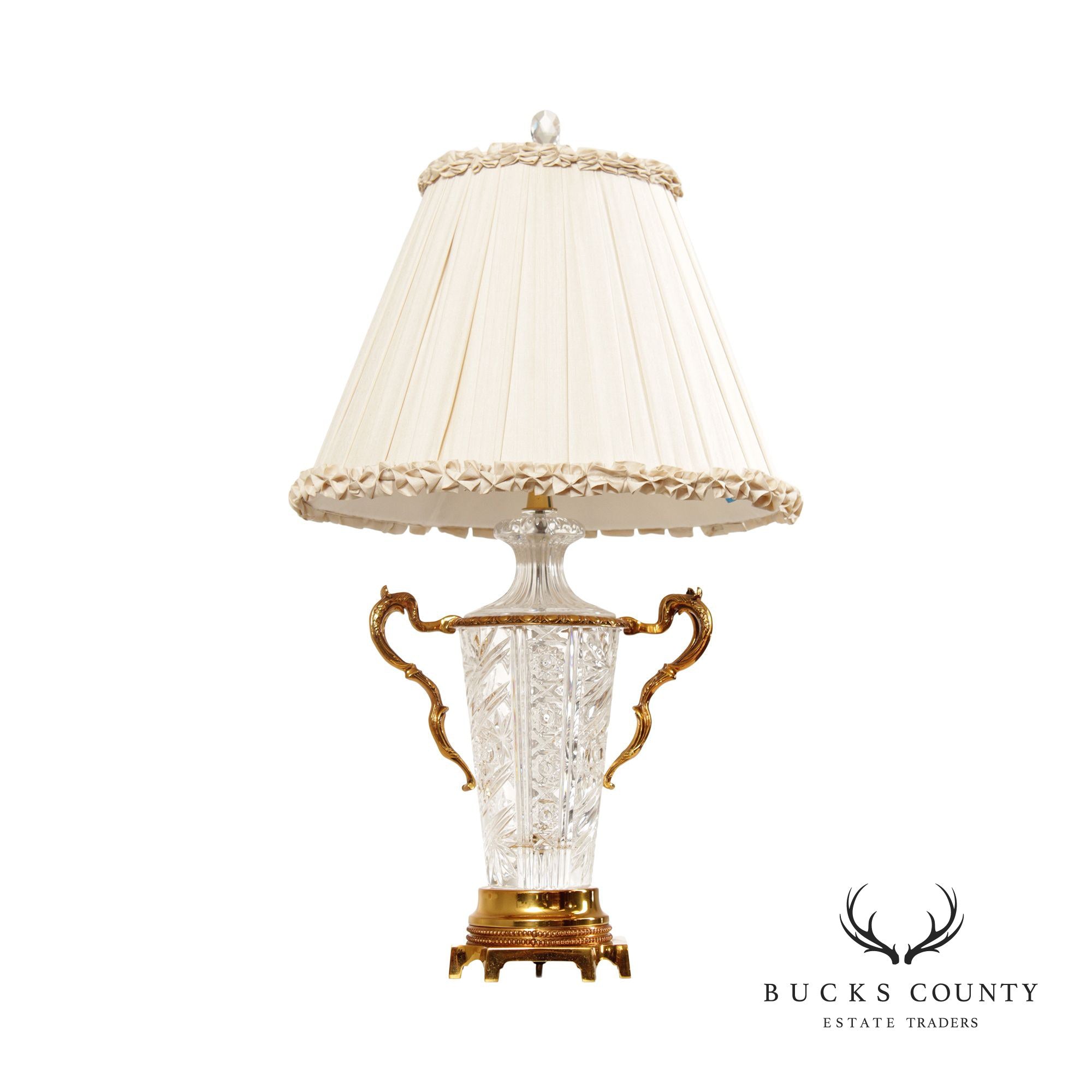 Traditional Cut Glass and Brass Table Lamp