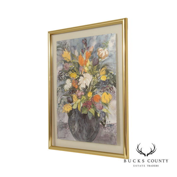 Impressionist Style Floral Still Life Original Watercolor Painting, Signed